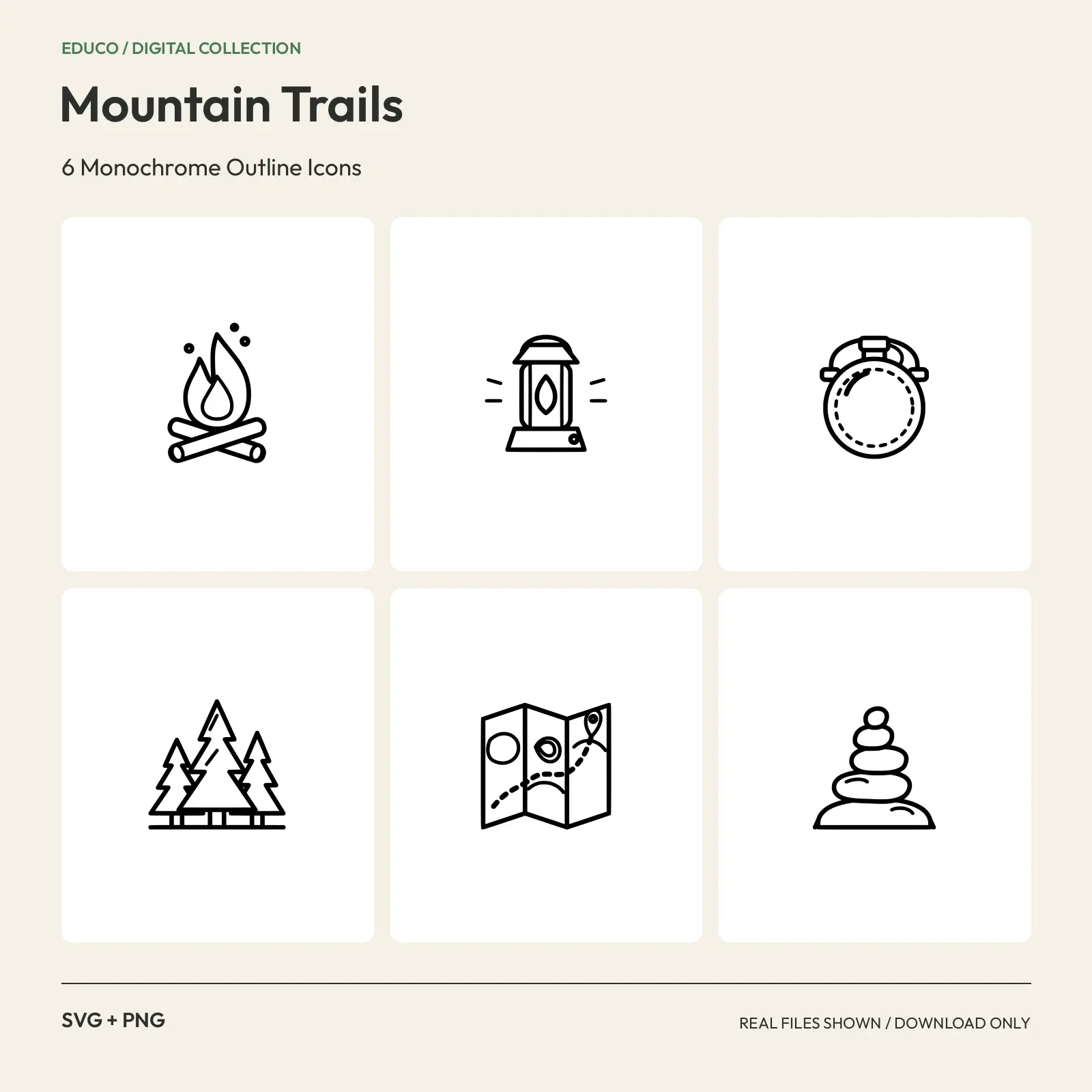 Mountain Trails - 6 Monochrome Outline Icons preview