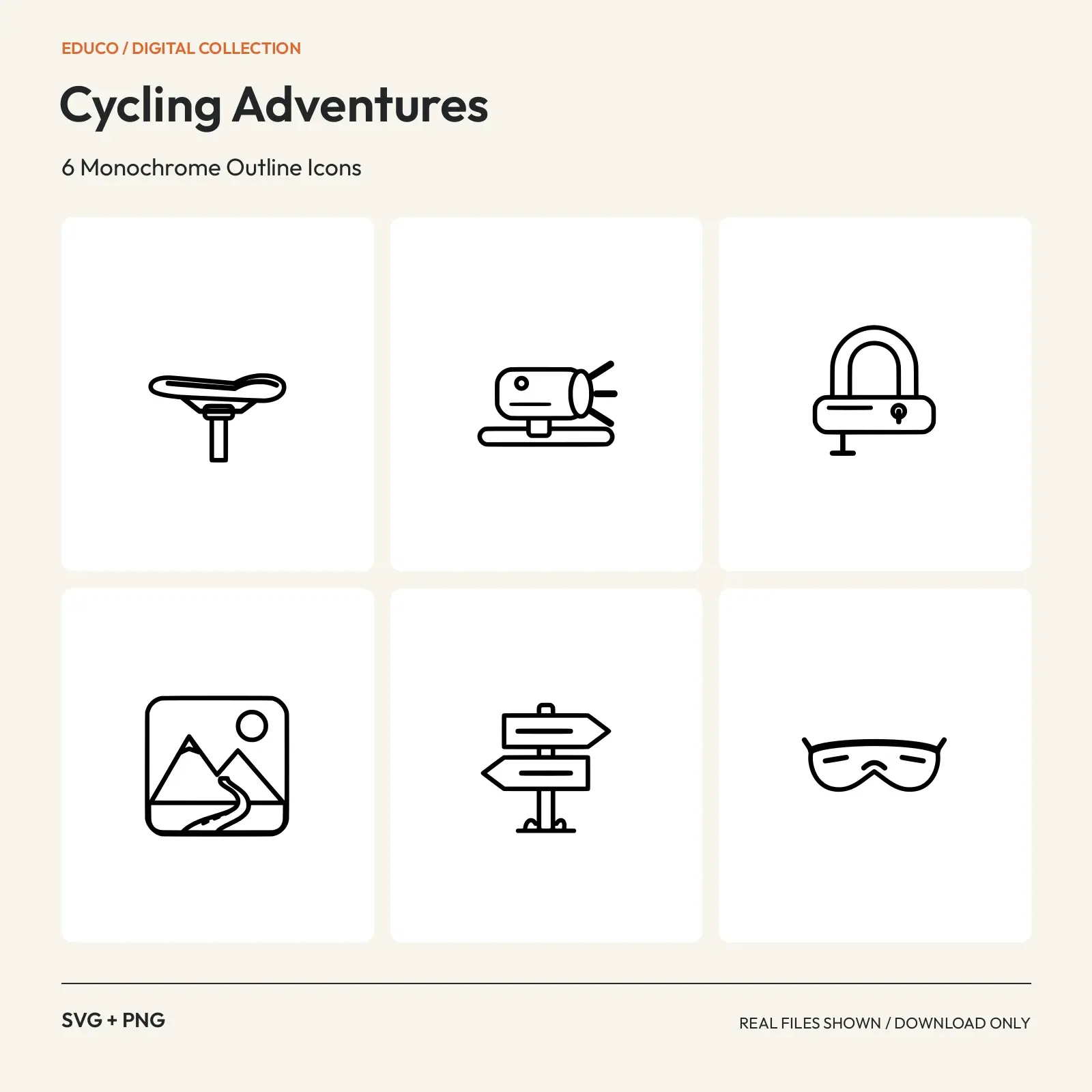 Cycling Adventures - 6 Monochrome Outline Icons preview