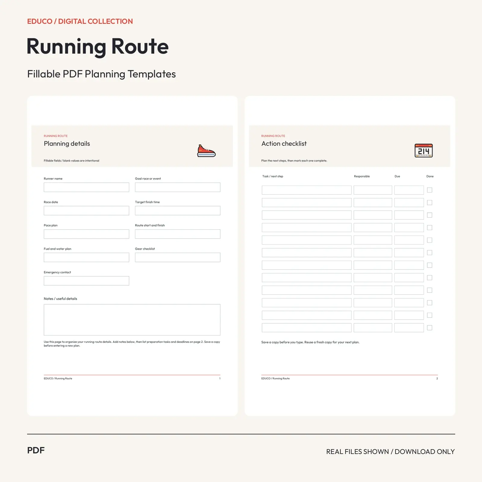 Running Route - Fillable PDF Planning Templates preview