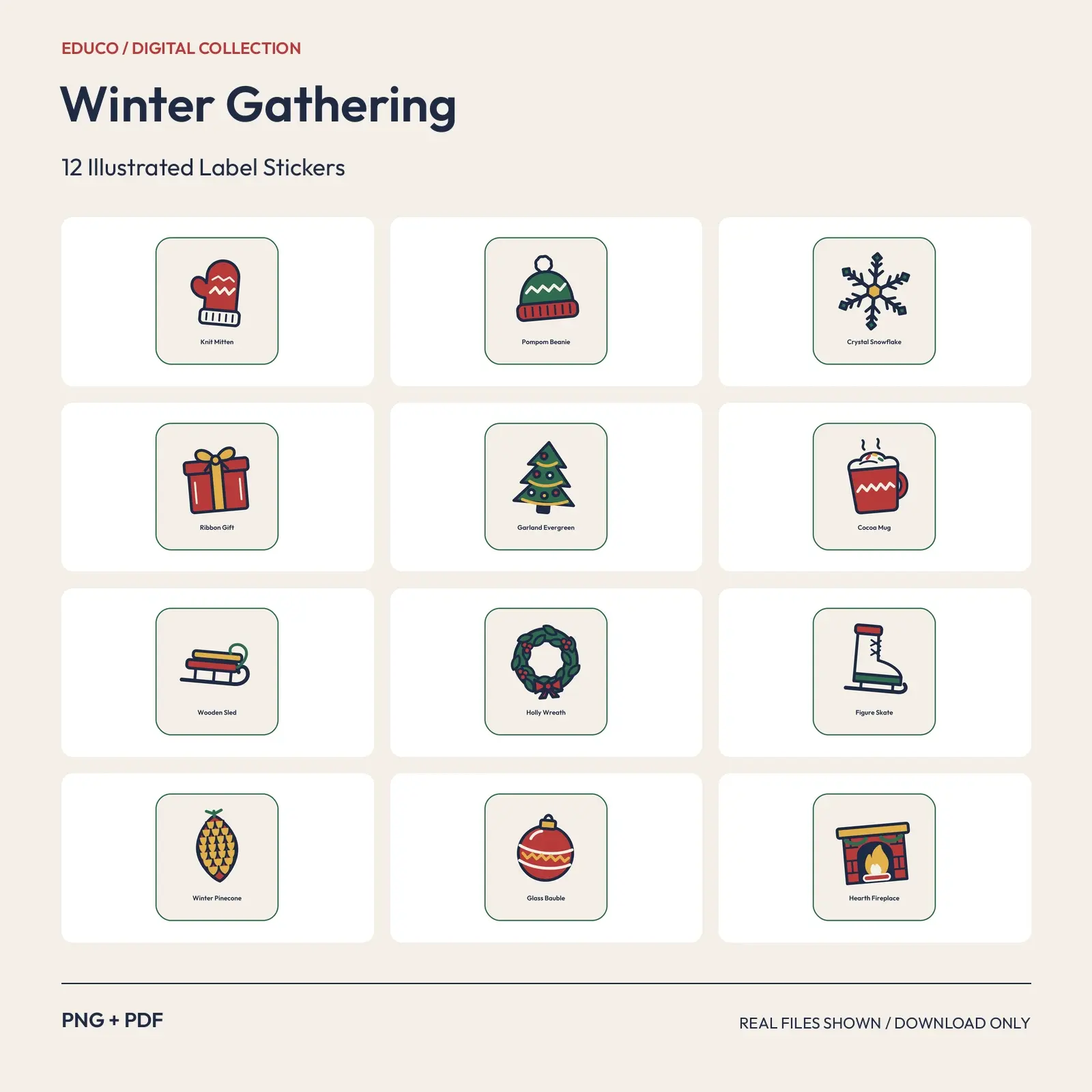 Winter Gathering - 12 Illustrated Label Stickers preview