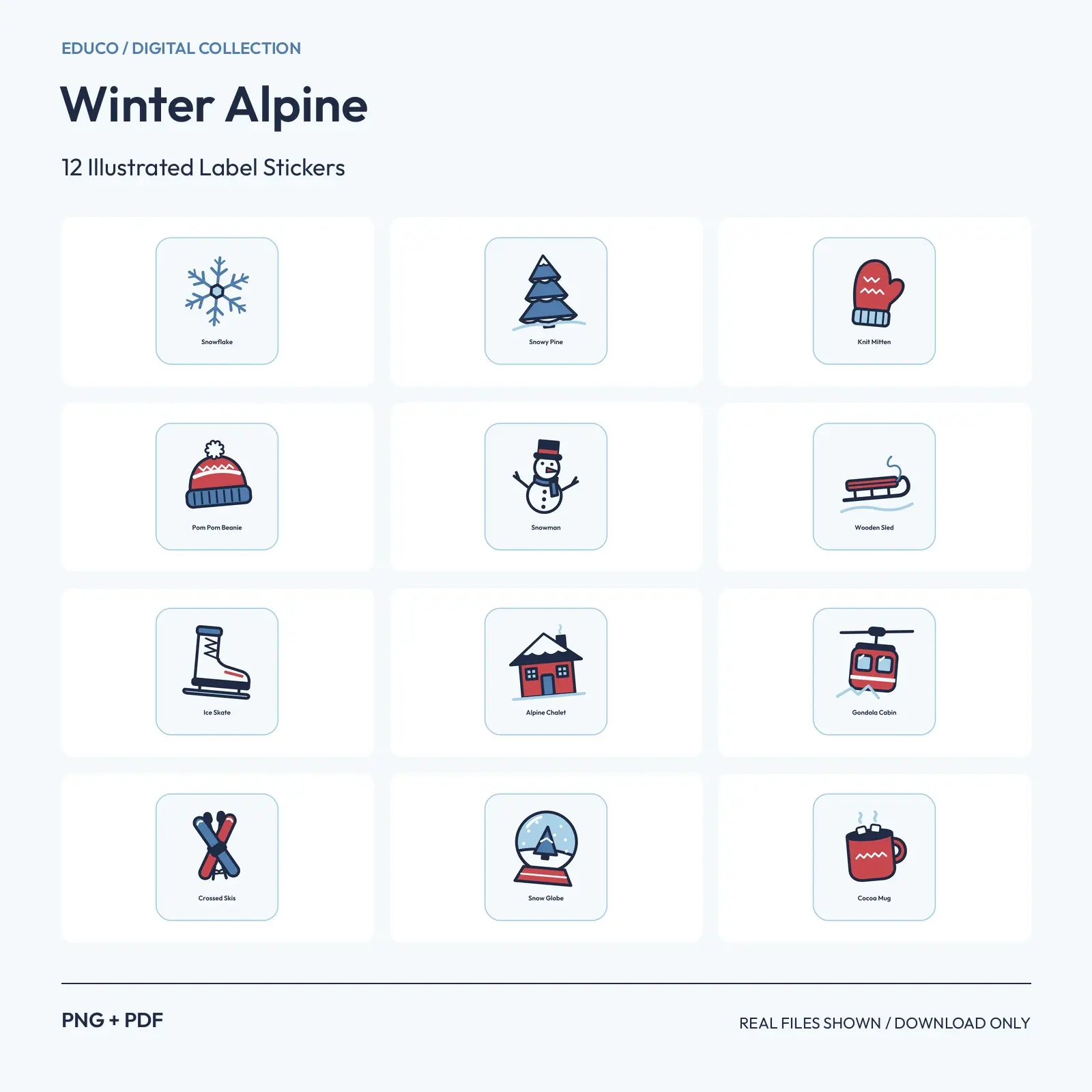Winter Alpine - 12 Illustrated Label Stickers preview