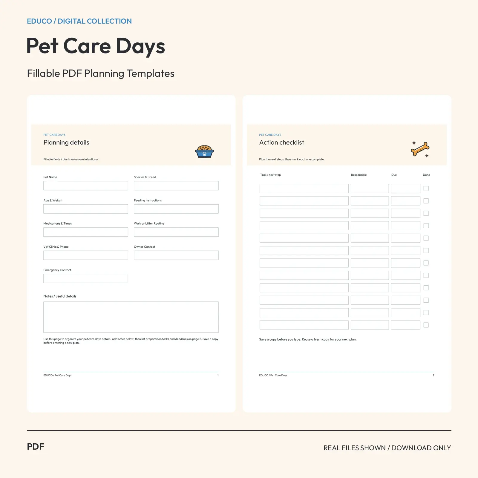 Pet Care Days - Fillable PDF Planning Templates preview