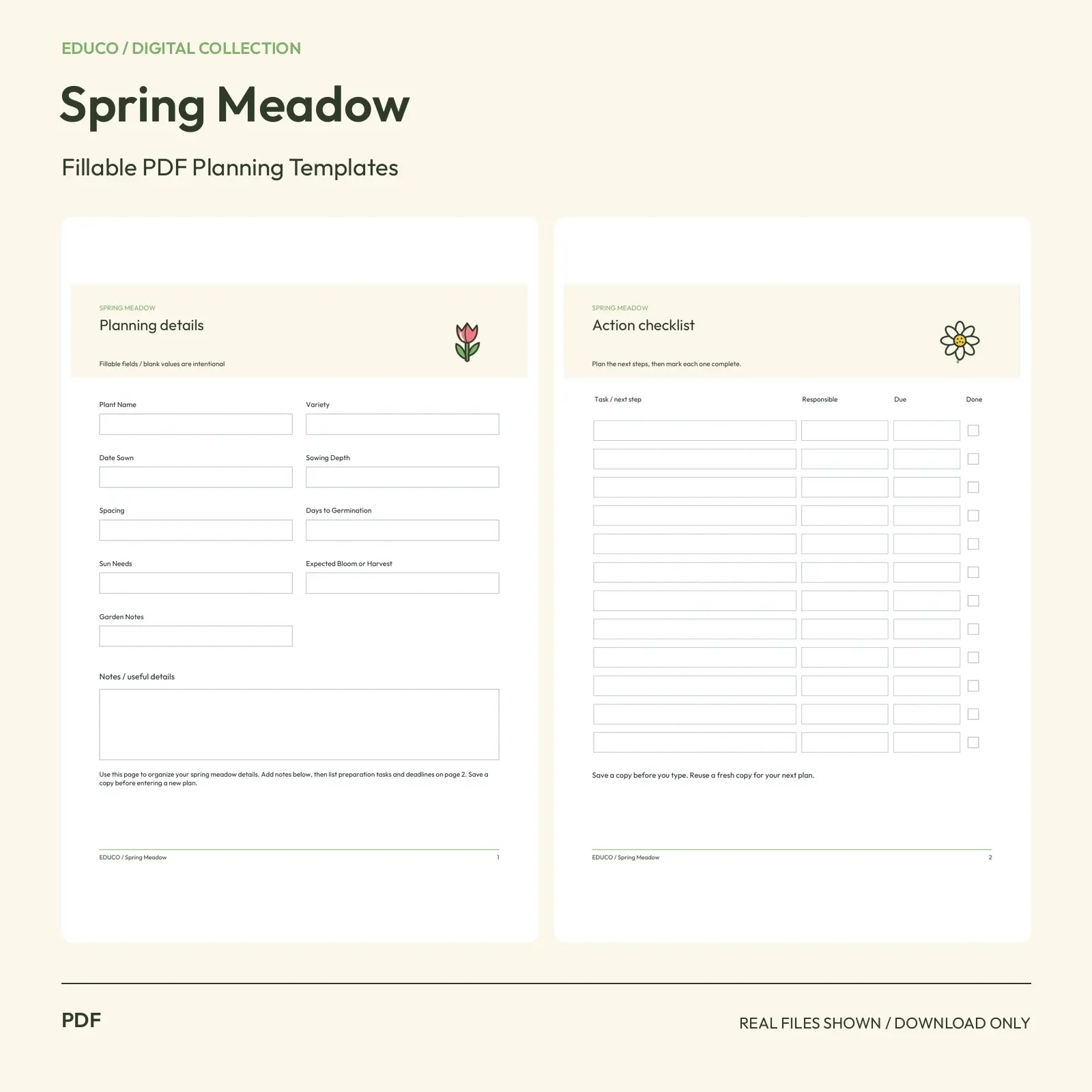 Spring Meadow - Fillable PDF Planning Templates preview