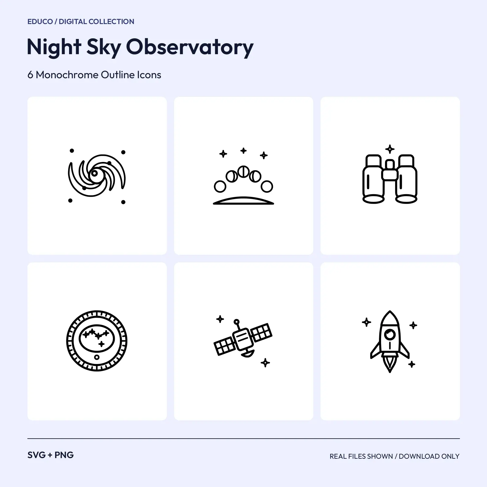 Night Sky Observatory - 6 Monochrome Outline Icons preview