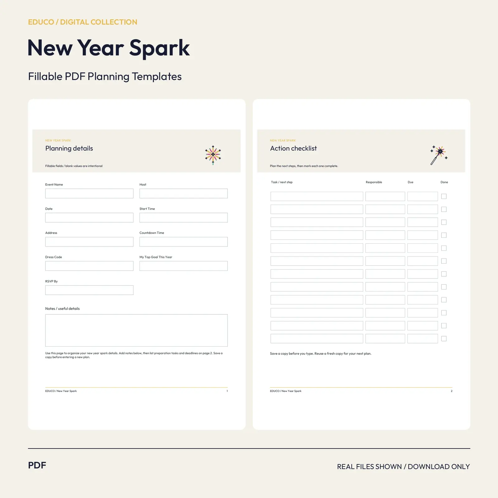 New Year Spark - Fillable PDF Planning Templates preview