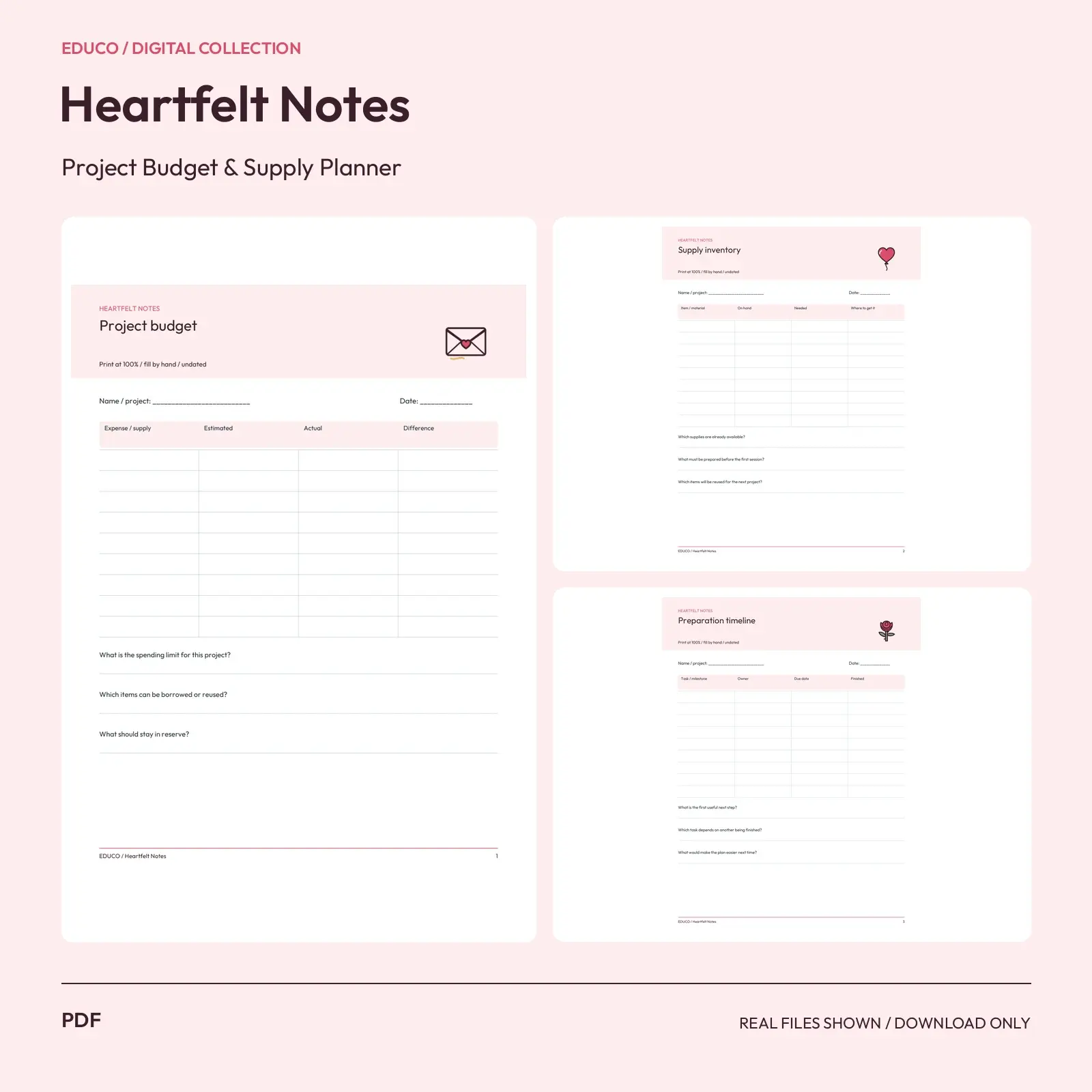 Heartfelt Notes - Project Budget and Supply Planner preview