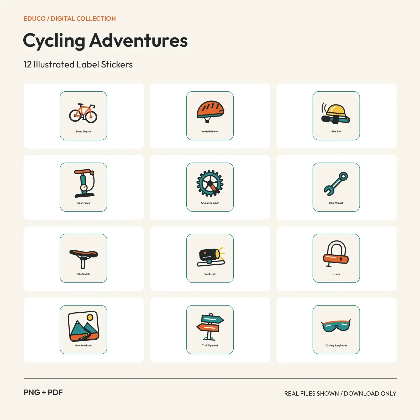 Cycling Adventures - 12 Illustrated Label Stickers preview