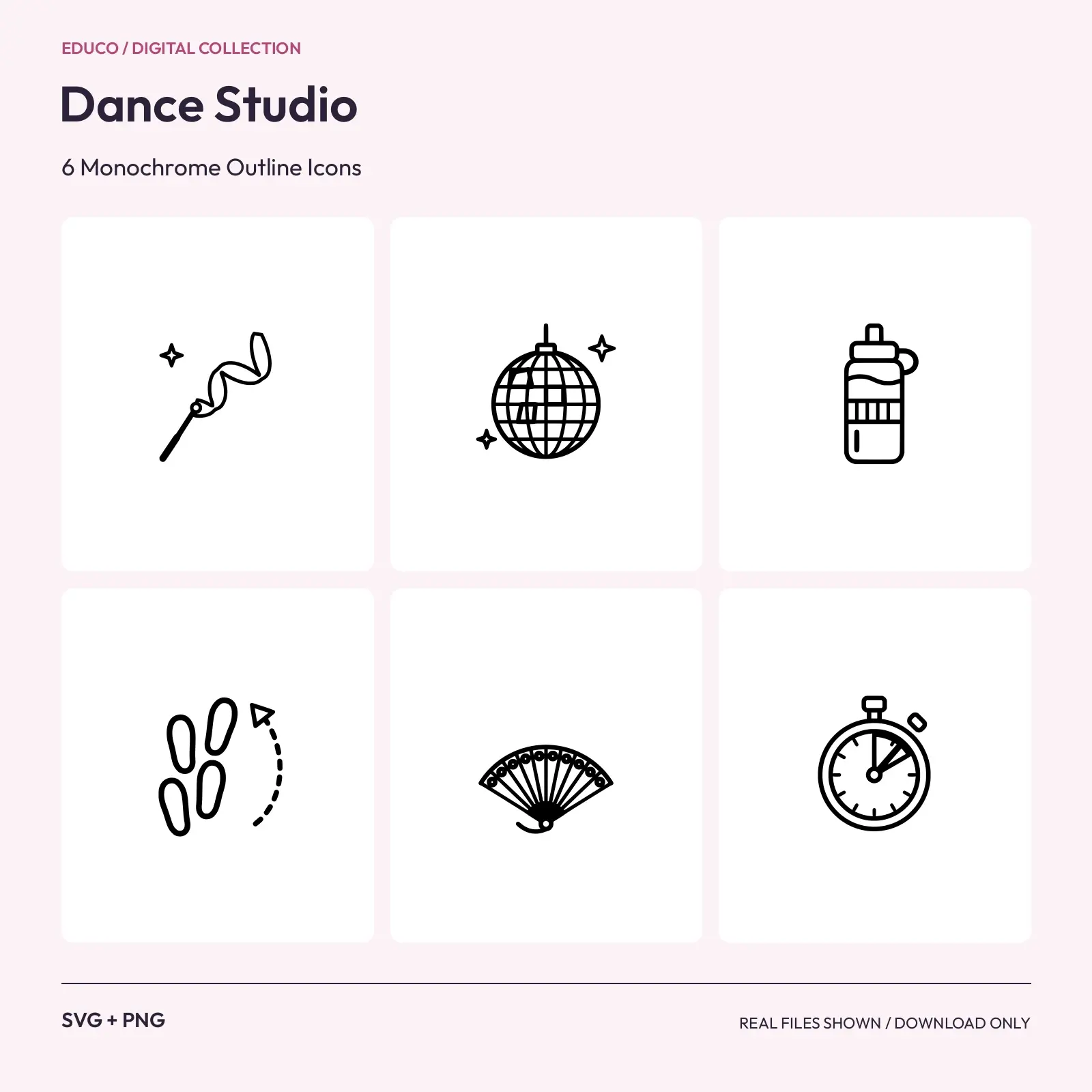 Dance Studio - 6 Monochrome Outline Icons preview