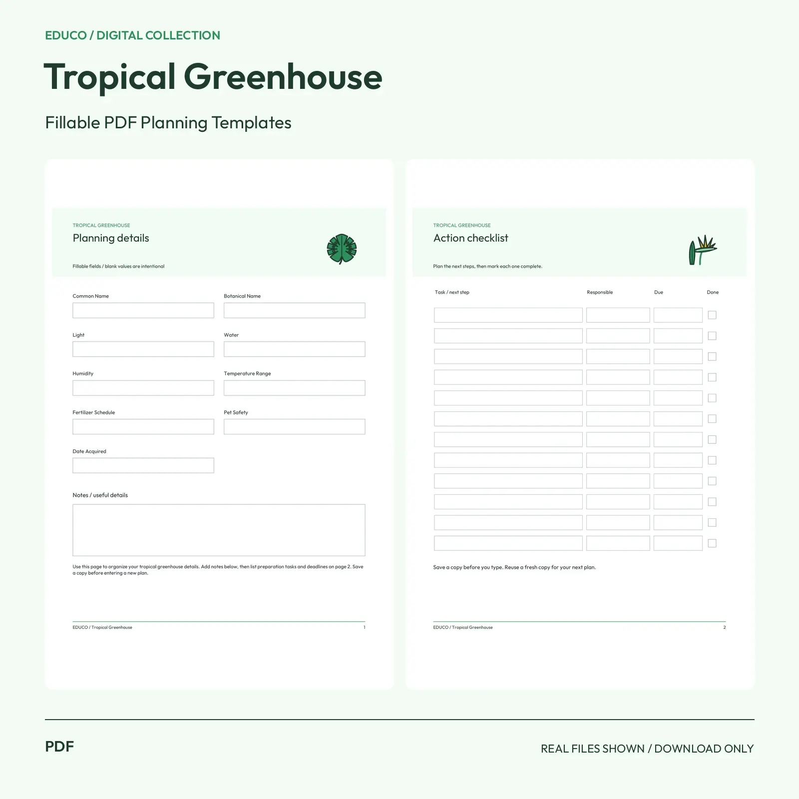 Tropical Greenhouse - Fillable PDF Planning Templates preview