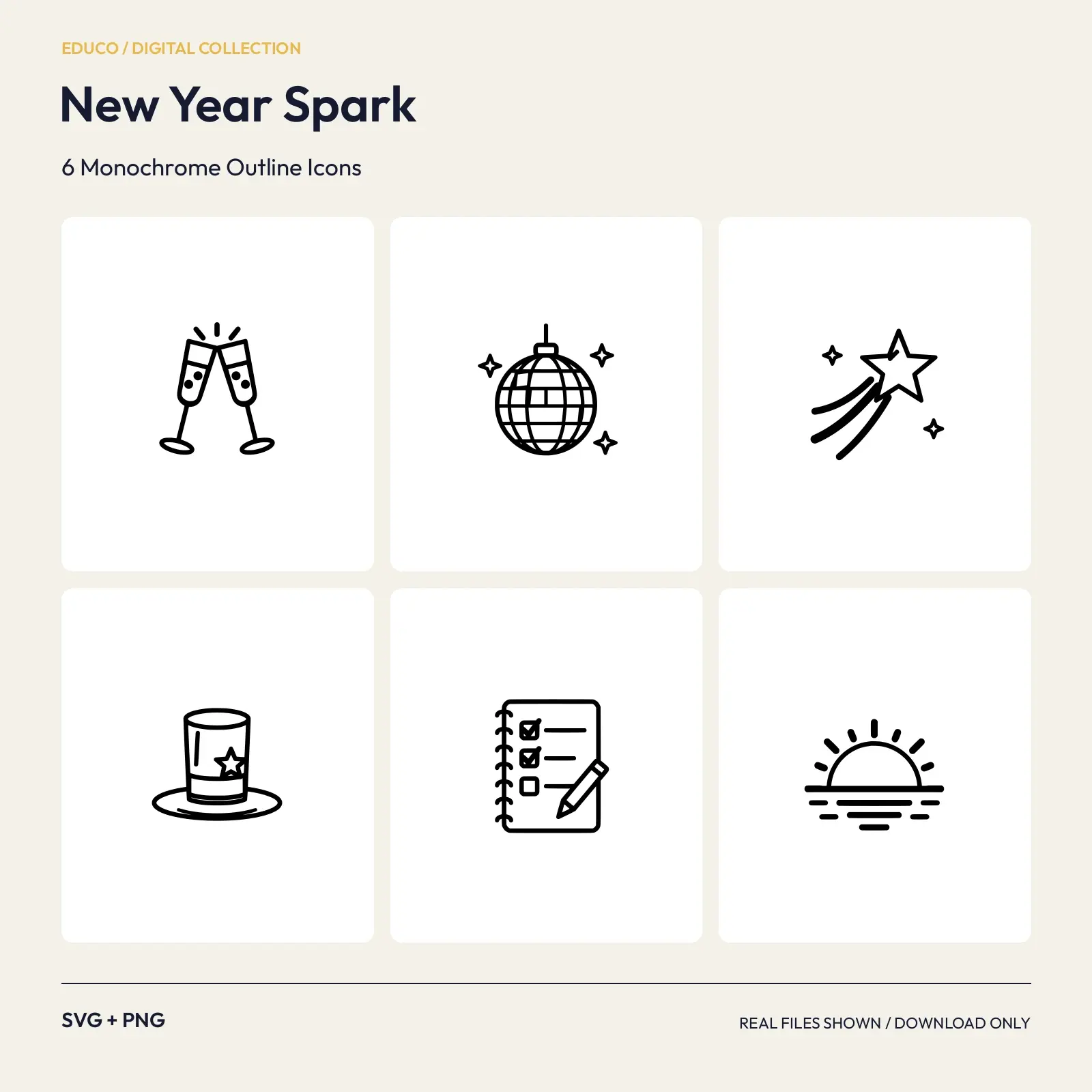 New Year Spark - 6 Monochrome Outline Icons preview