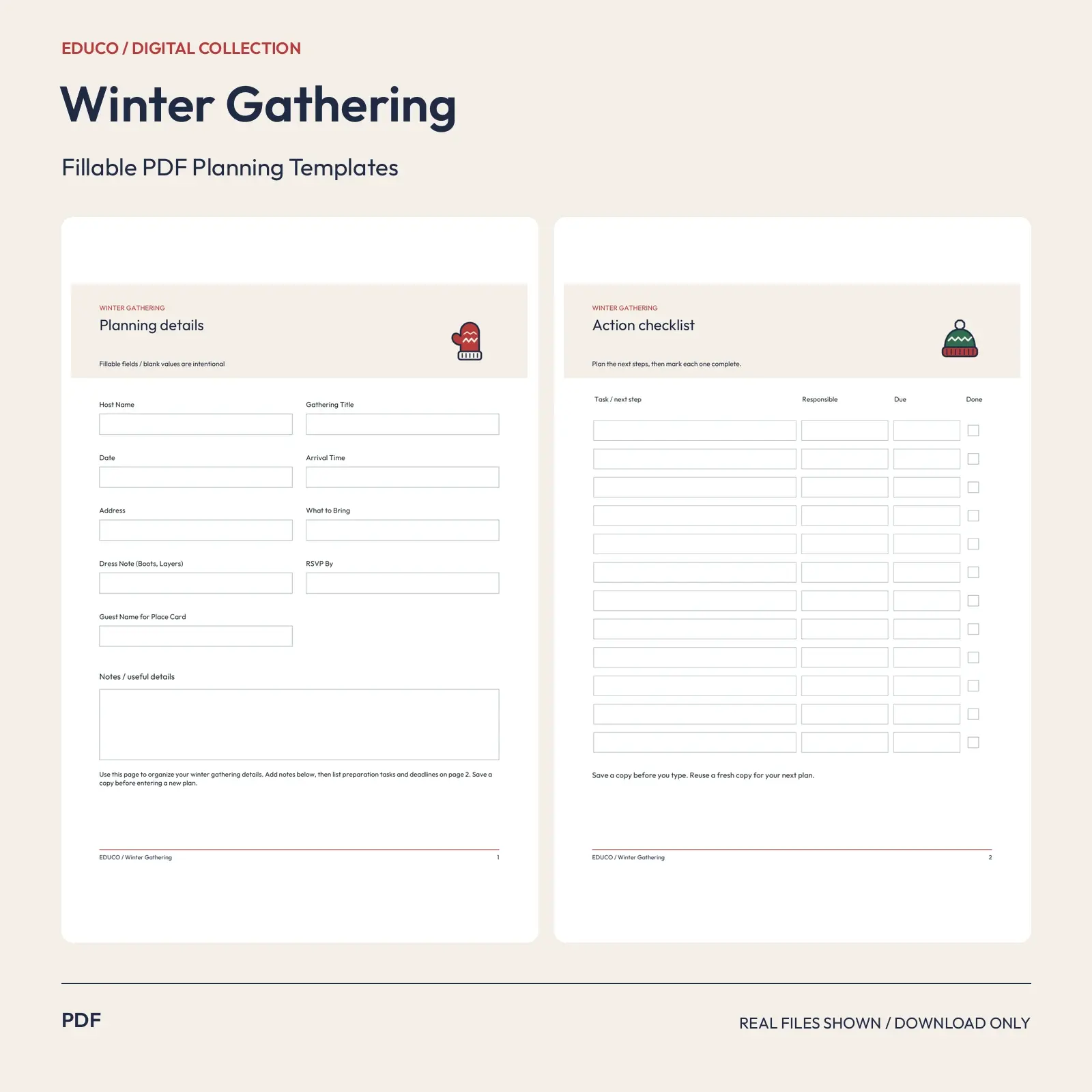 Winter Gathering - Fillable PDF Planning Templates preview
