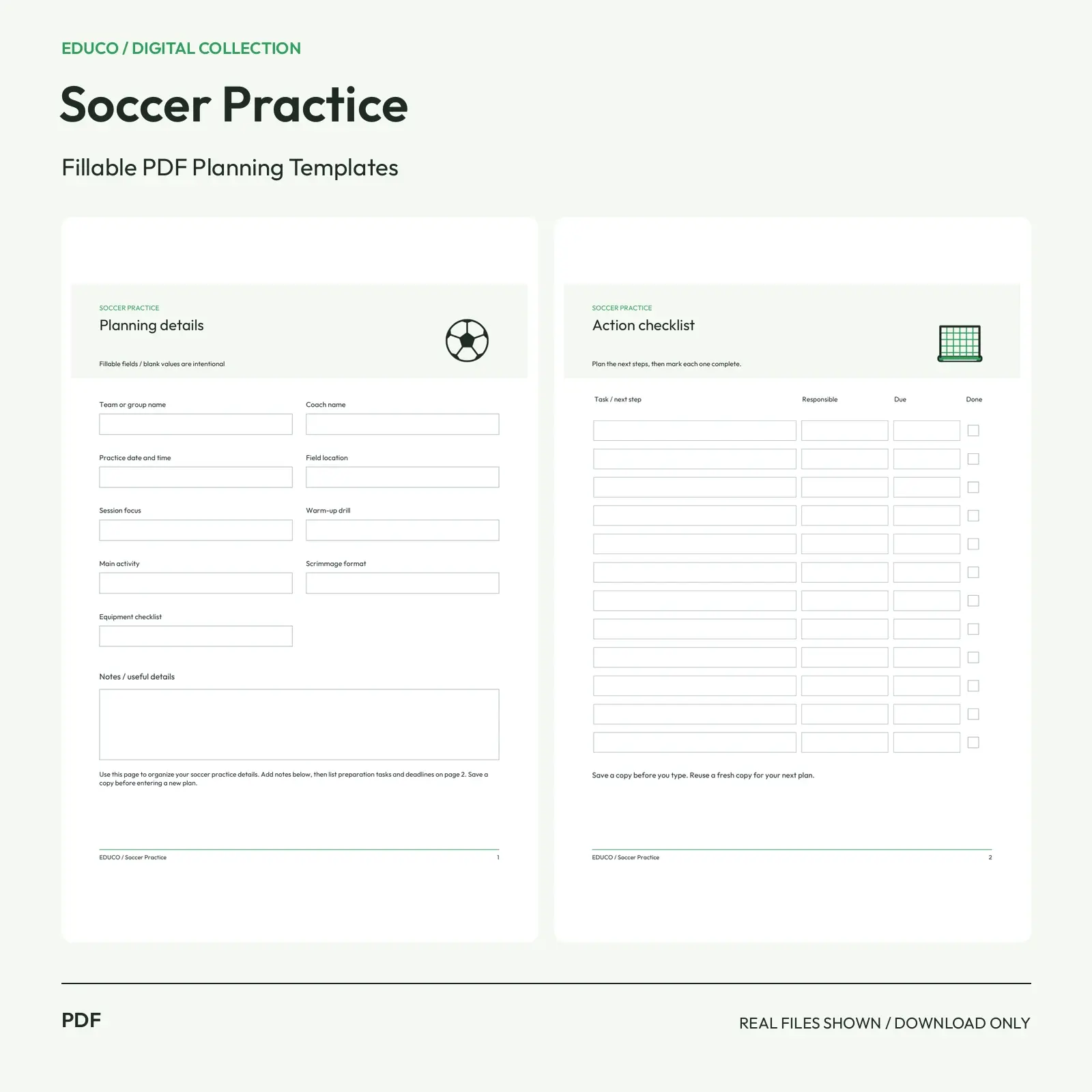 Soccer Practice - Fillable PDF Planning Templates preview
