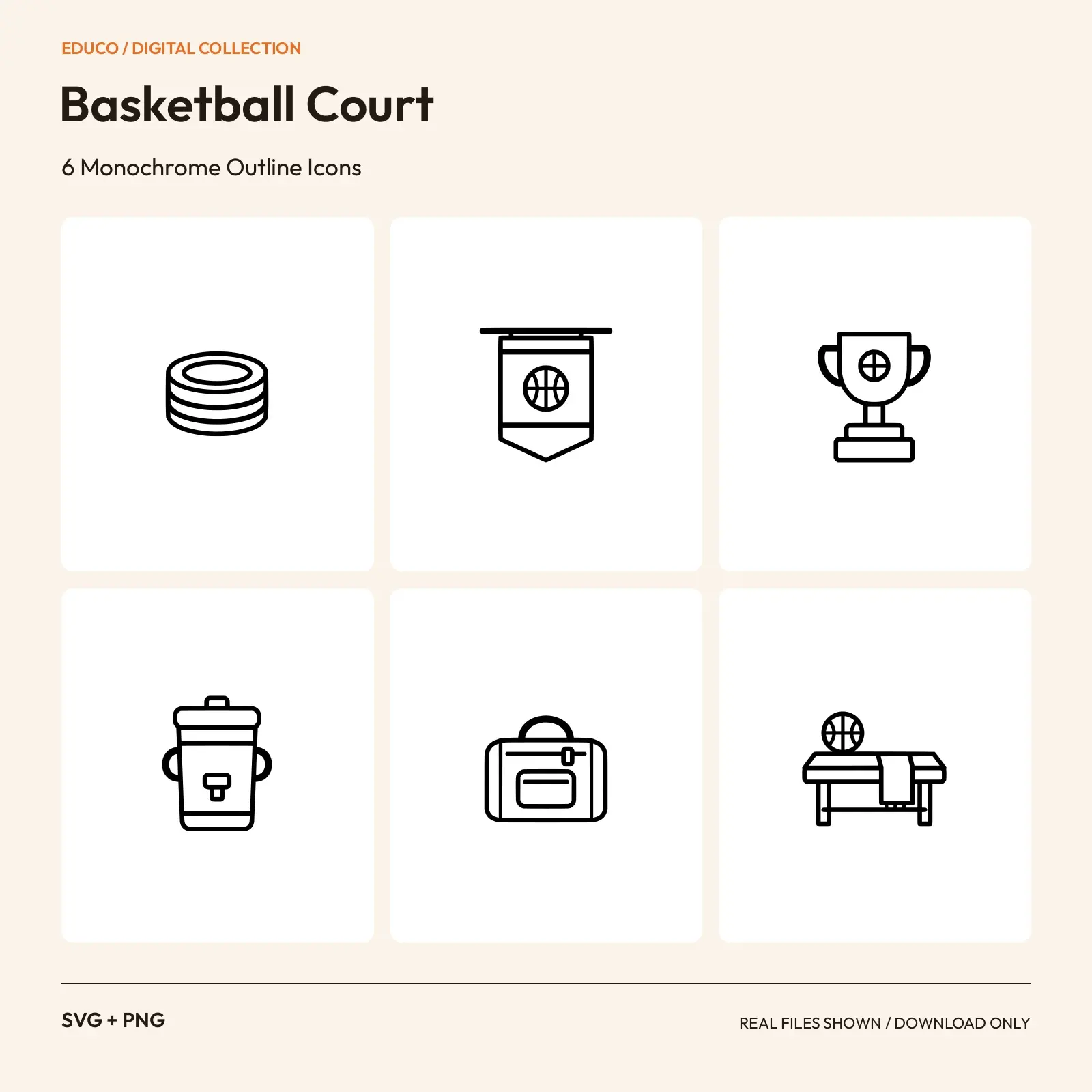 Basketball Court - 6 Monochrome Outline Icons preview