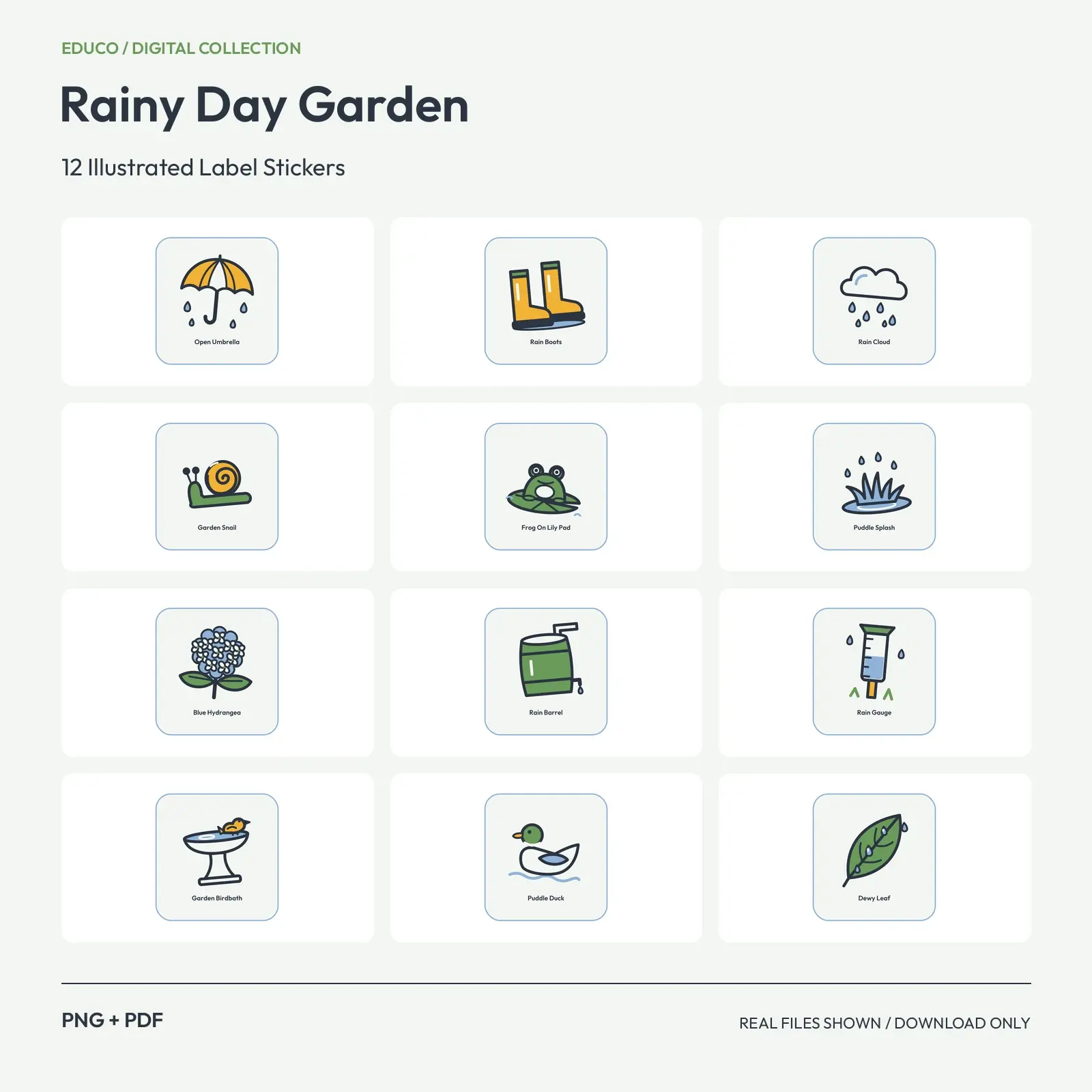 Rainy Day Garden - 12 Illustrated Label Stickers preview