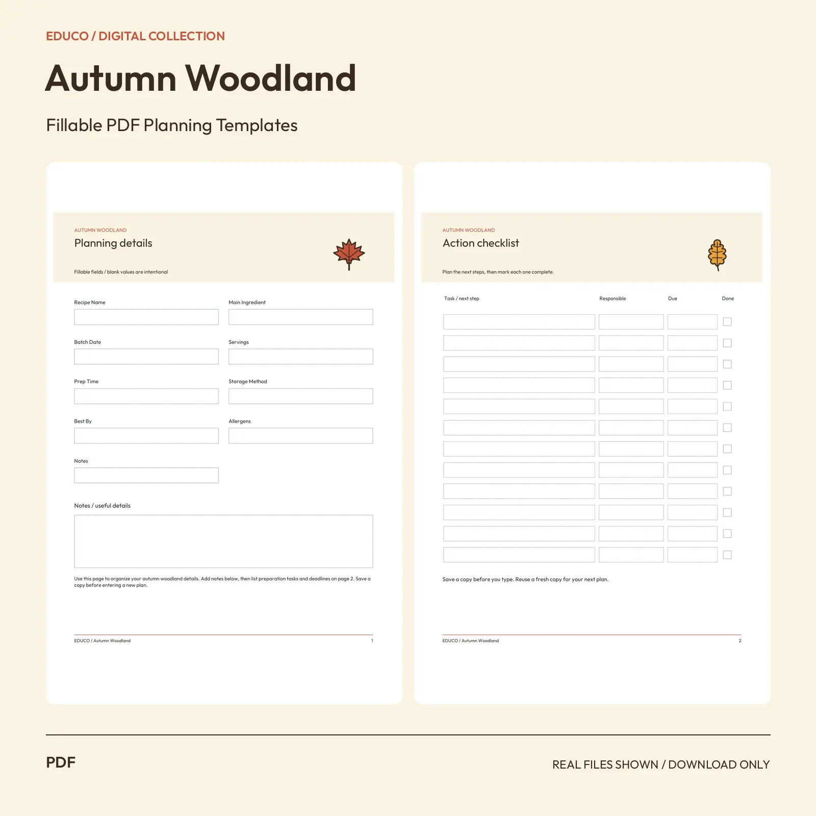 Autumn Woodland - Fillable PDF Planning Templates preview