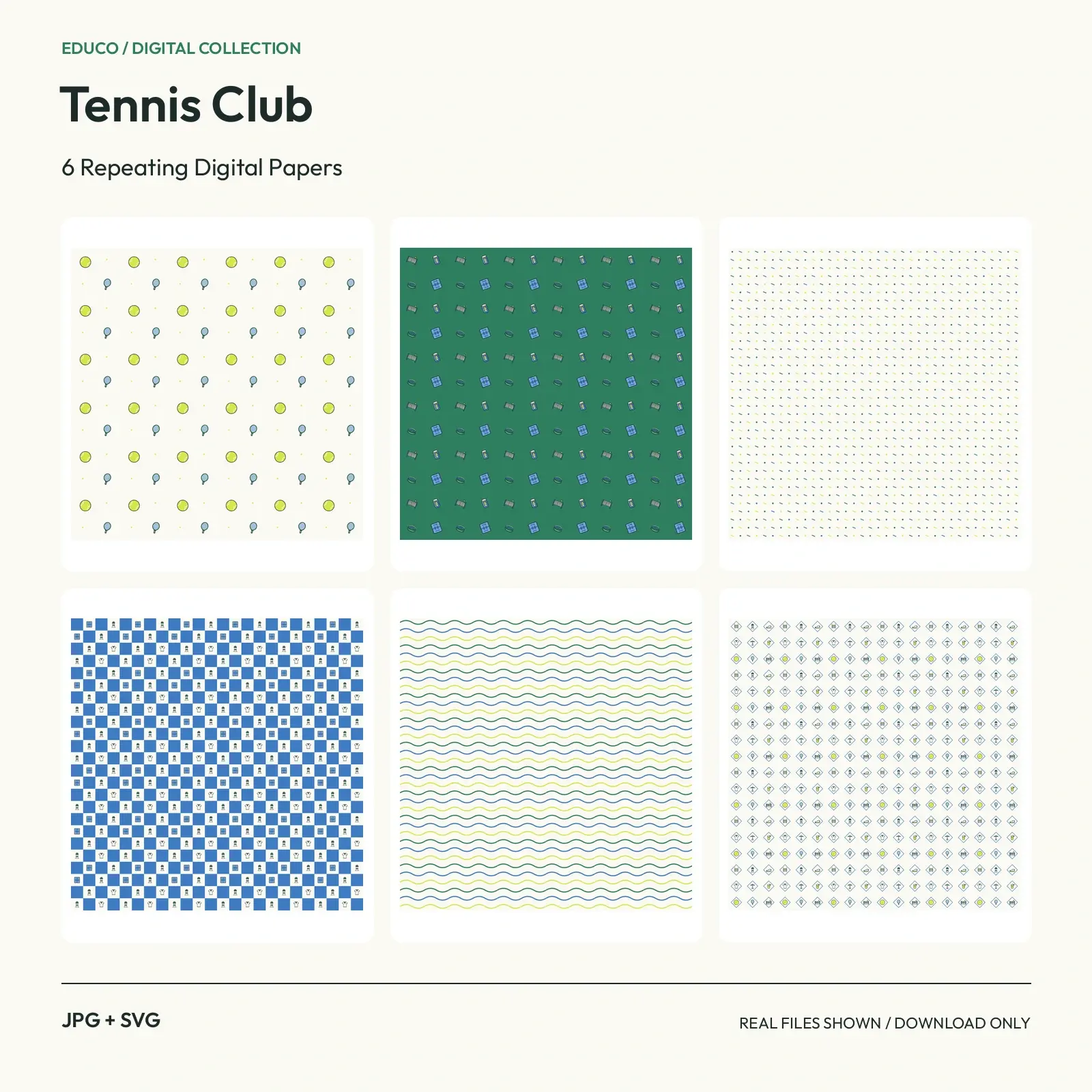 Tennis Club - 6 Repeating Digital Papers preview