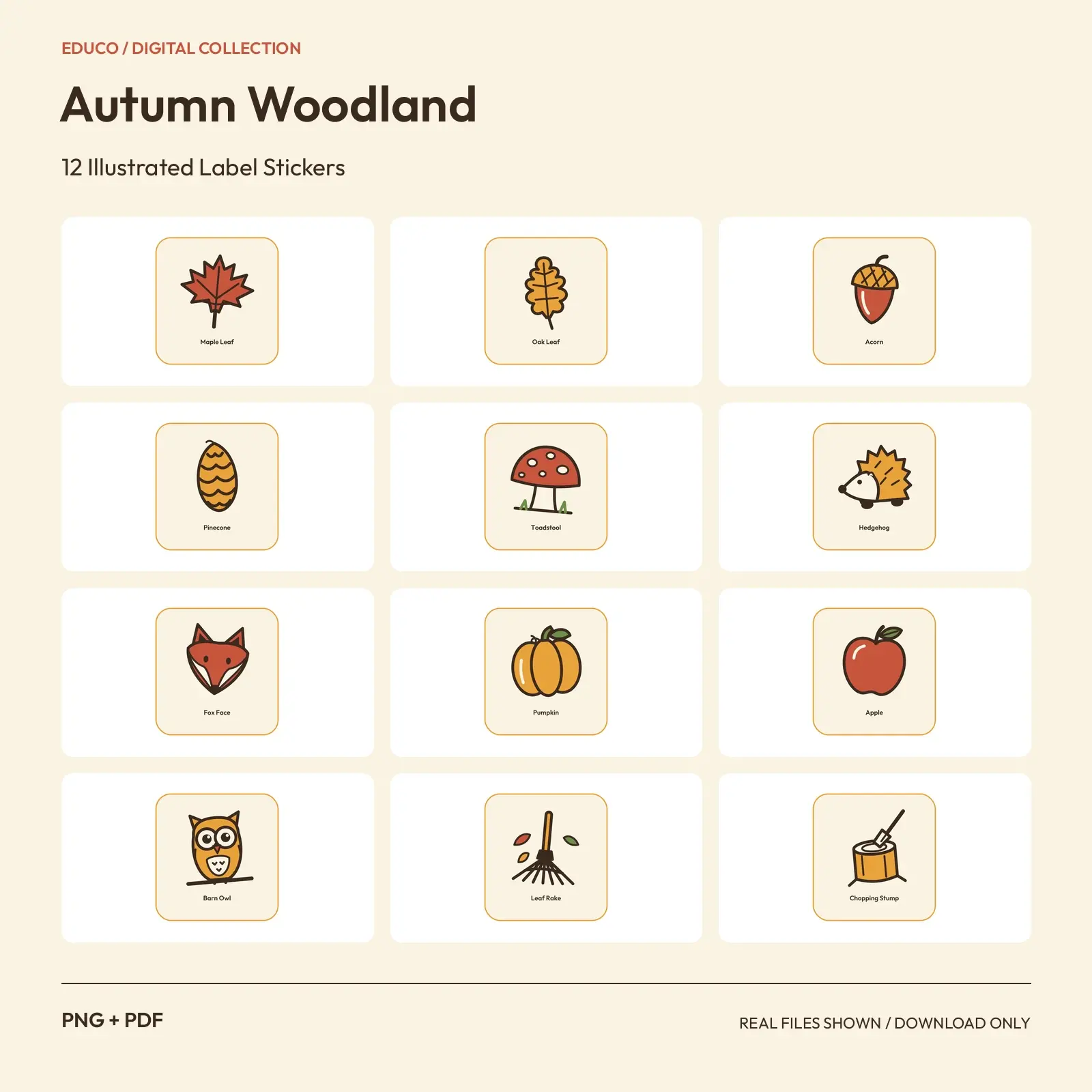 Autumn Woodland - 12 Illustrated Label Stickers preview
