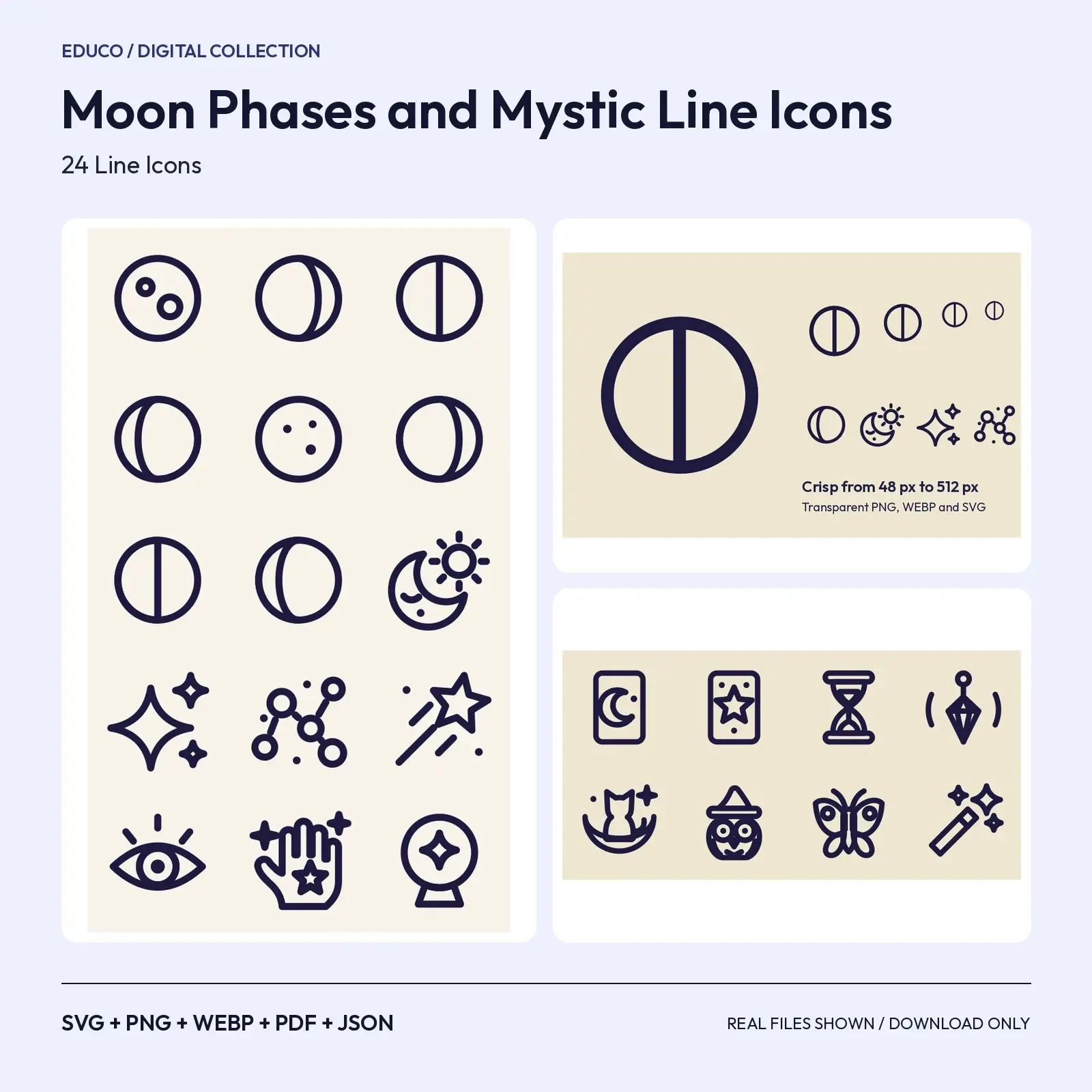 Moon Phases and Mystic Line Icons – 24 Celestial SVG and PNG Icons preview