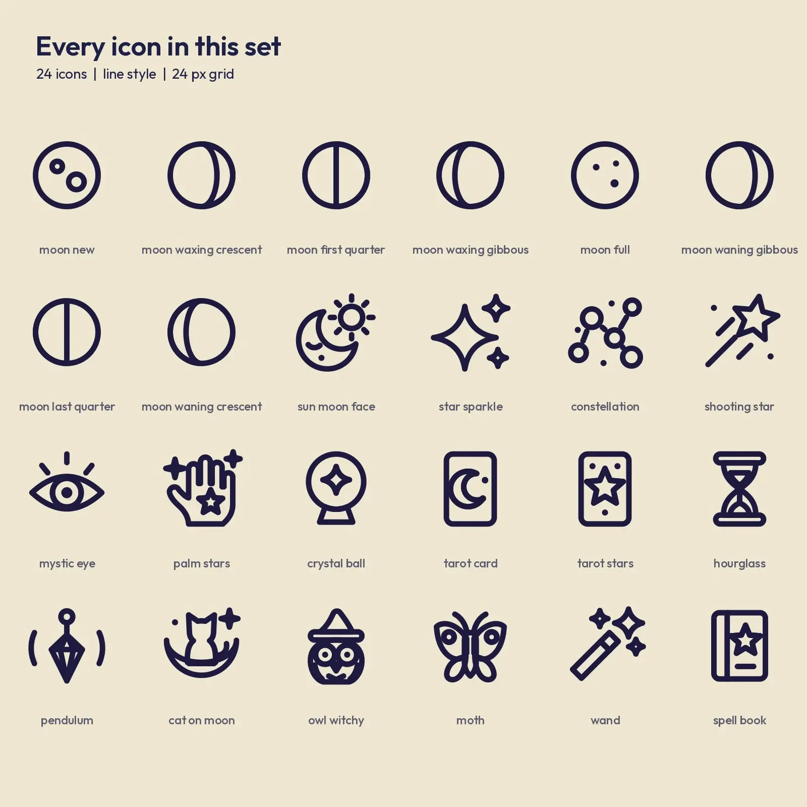 Moon Phases and Mystic Line Icons – 24 Celestial SVG and PNG Icons, preview 2 of 3