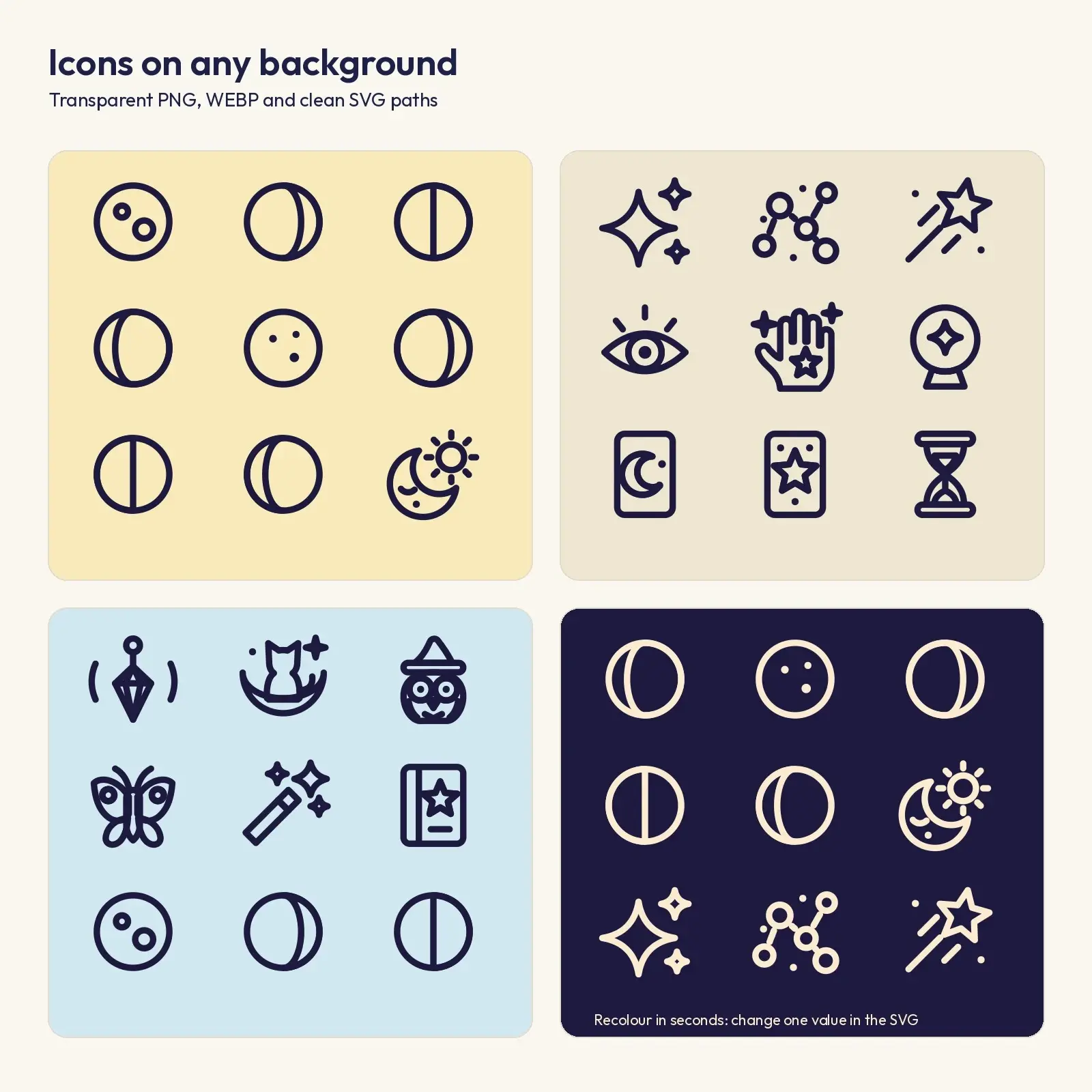 Moon Phases and Mystic Line Icons – 24 Celestial SVG and PNG Icons, preview 3 of 3