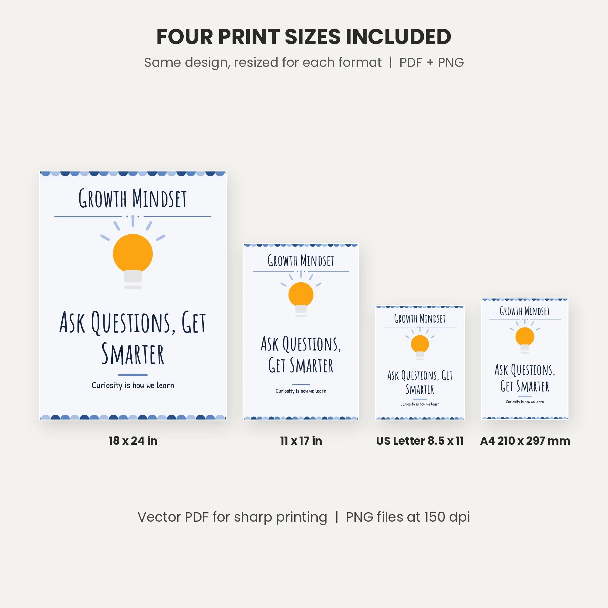 Growth Mindset Poster: Ask Questions, Get Smarter - Scalloped Denim Day Poster PDF, preview 2 of 3
