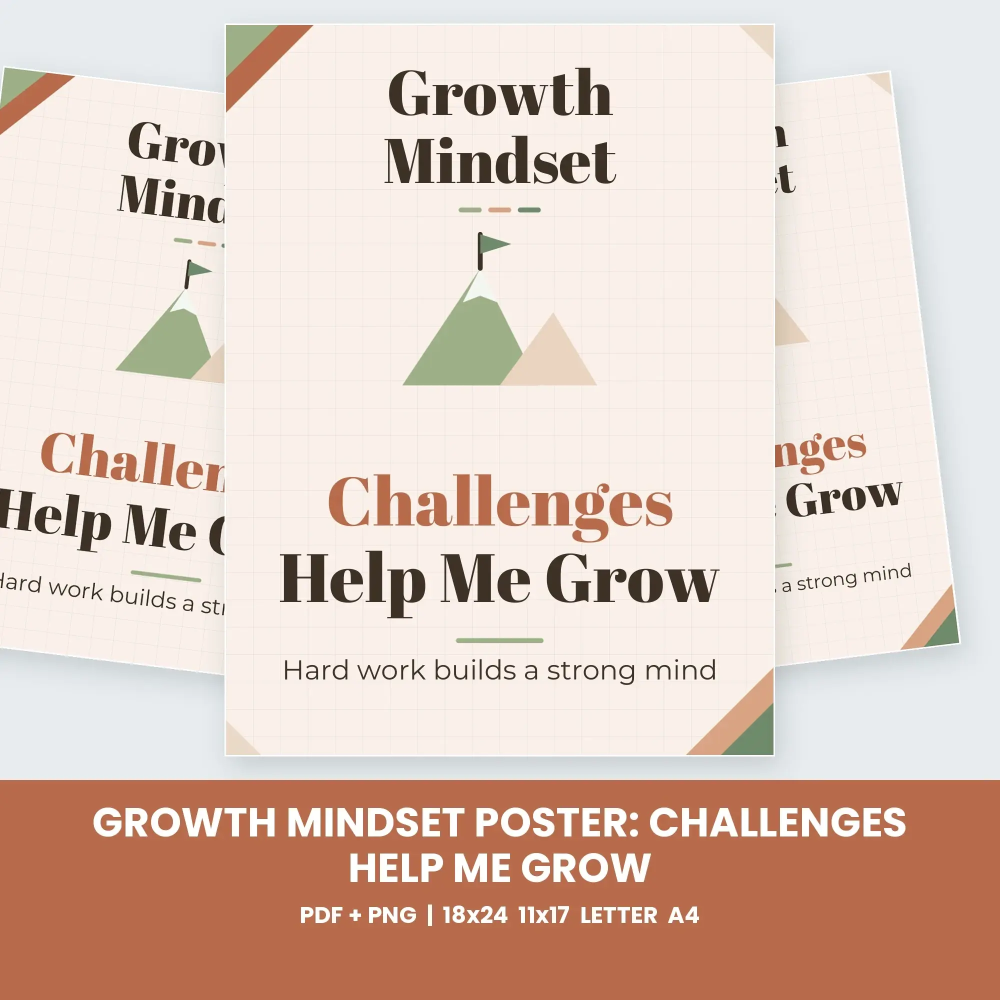 Growth Mindset Poster: Challenges Help Me Grow - Terracotta Sage Classroom Decor Printable preview