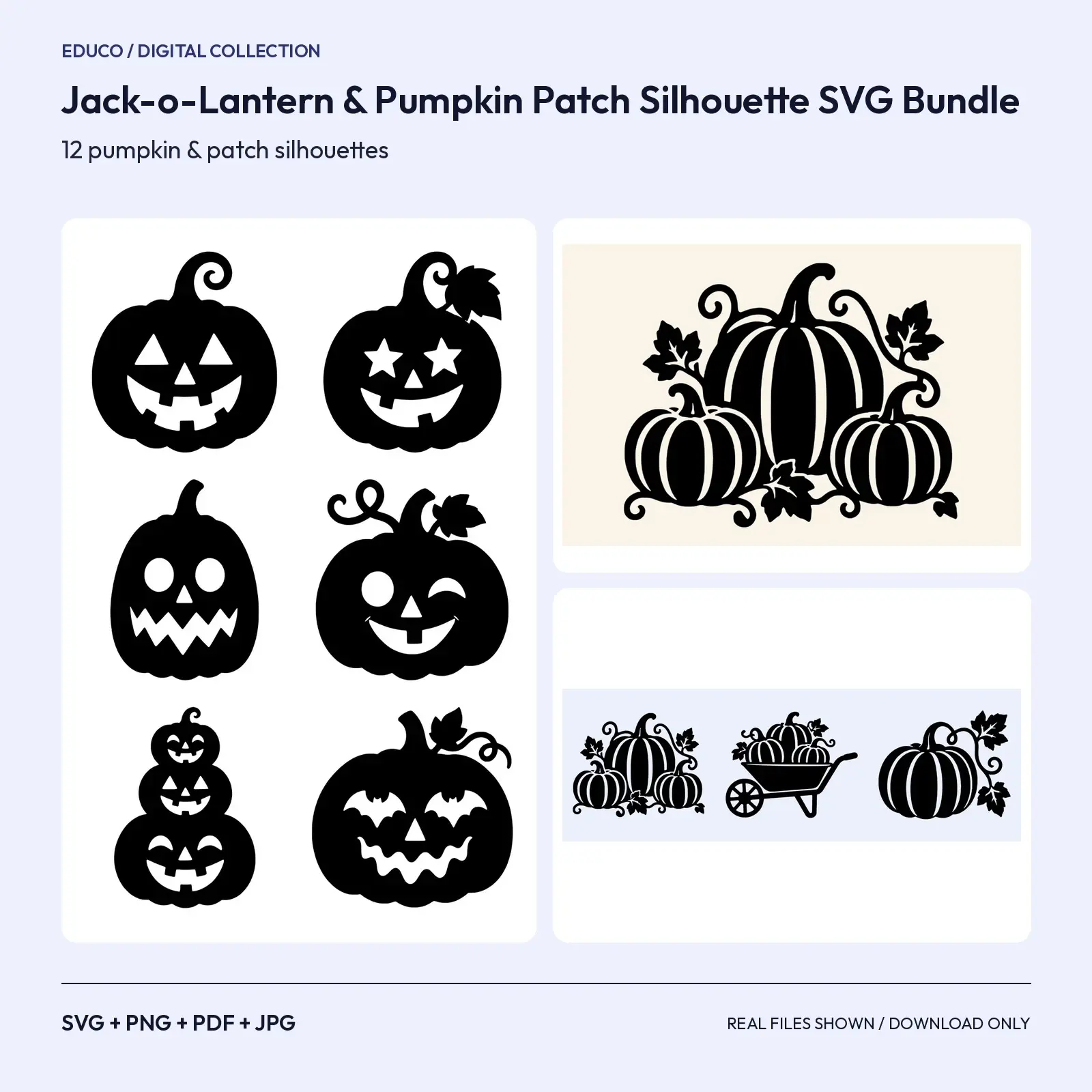 Jack-o-Lantern & Pumpkin Patch Silhouette SVG Bundle – 12 Halloween Cut Files preview