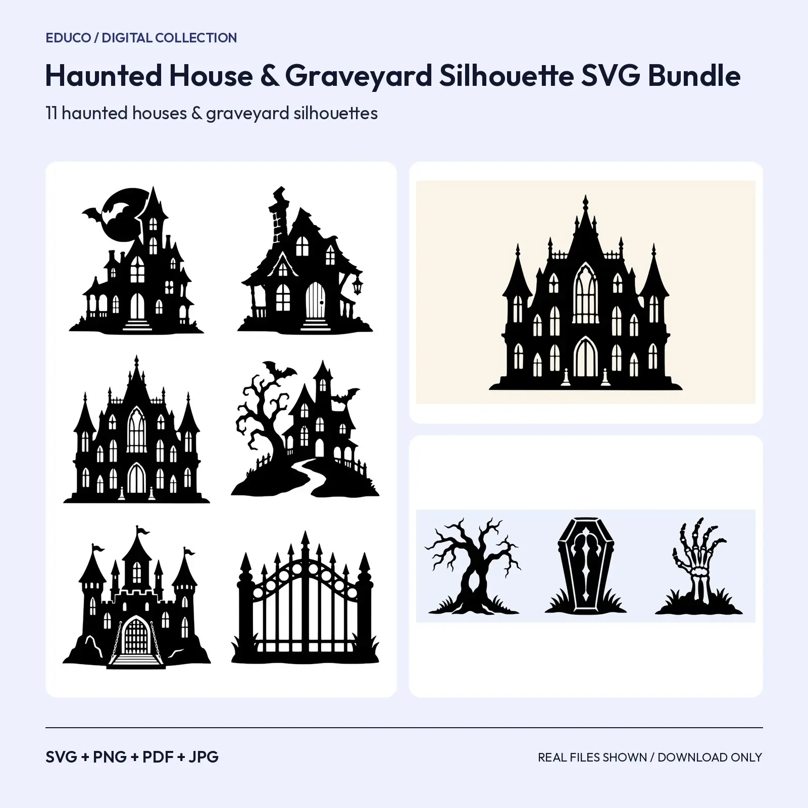 Haunted House & Graveyard Silhouette SVG Bundle – 11 Spooky Cut Files preview