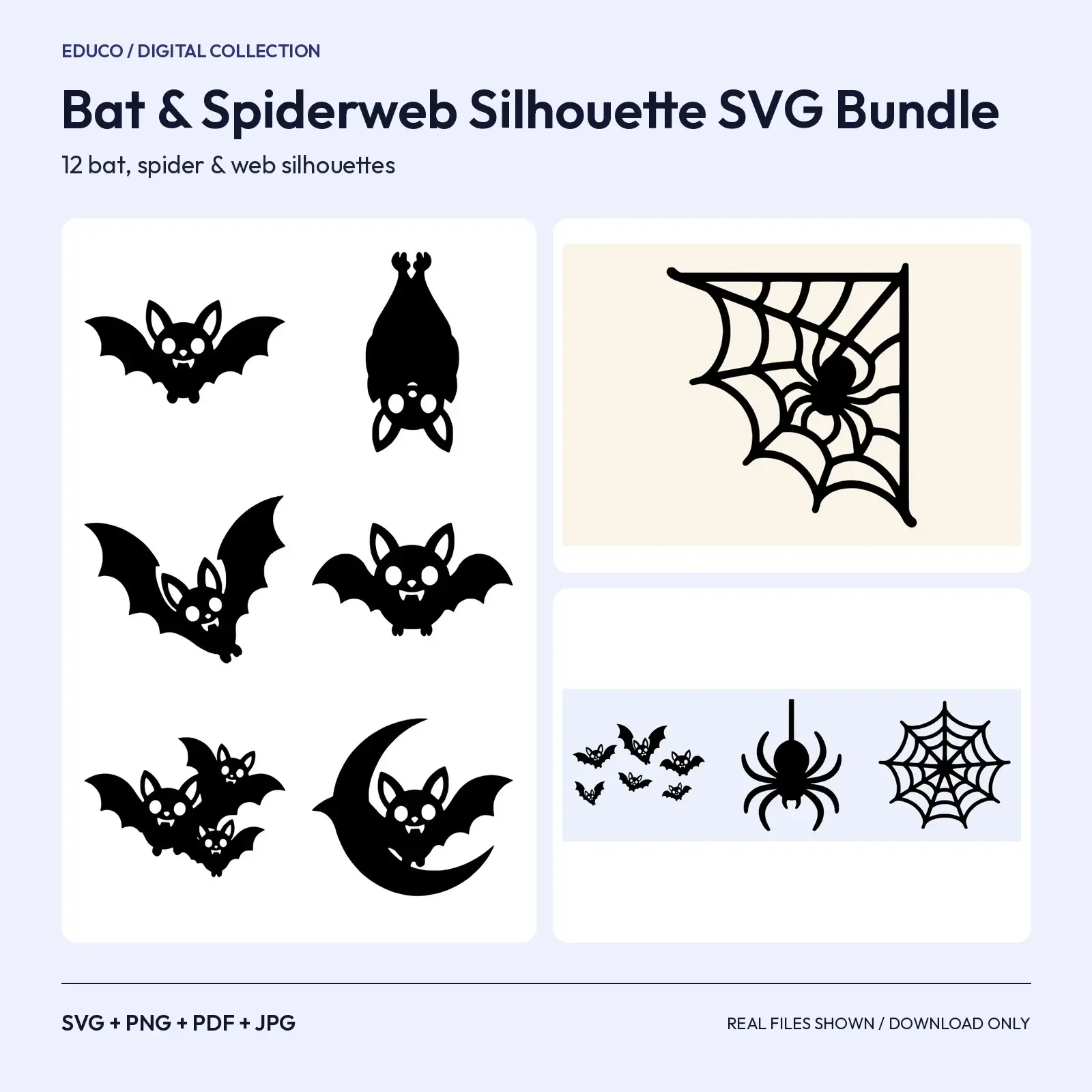 Bat & Spiderweb Silhouette SVG Bundle – 12 Halloween Cut Files preview