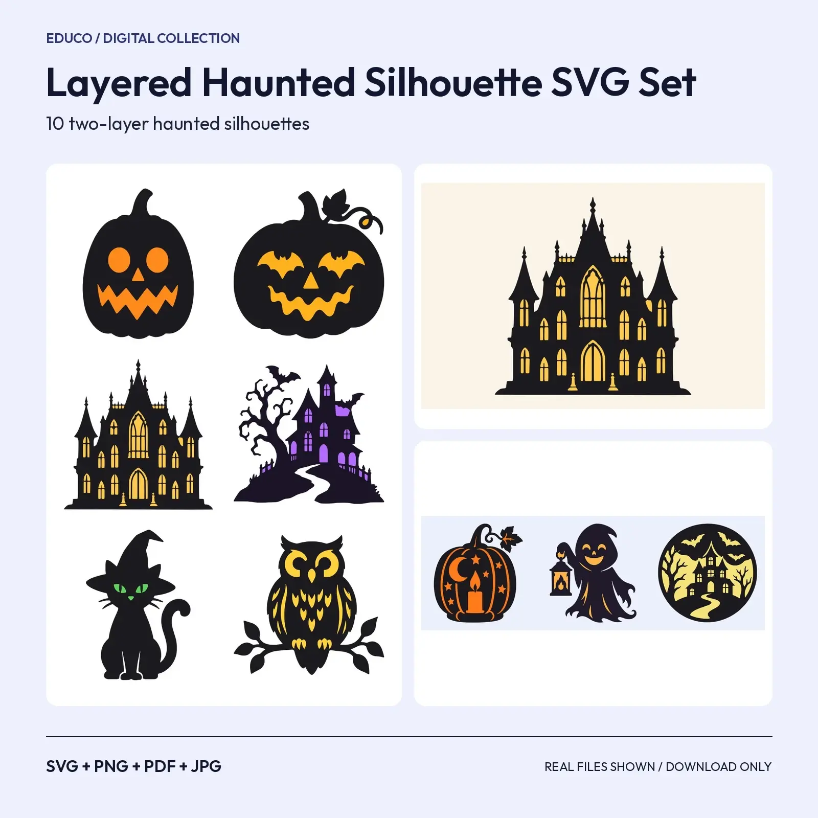 Layered Haunted Silhouette SVG Set – 10 Two-Color Window Cling & Paper Designs preview