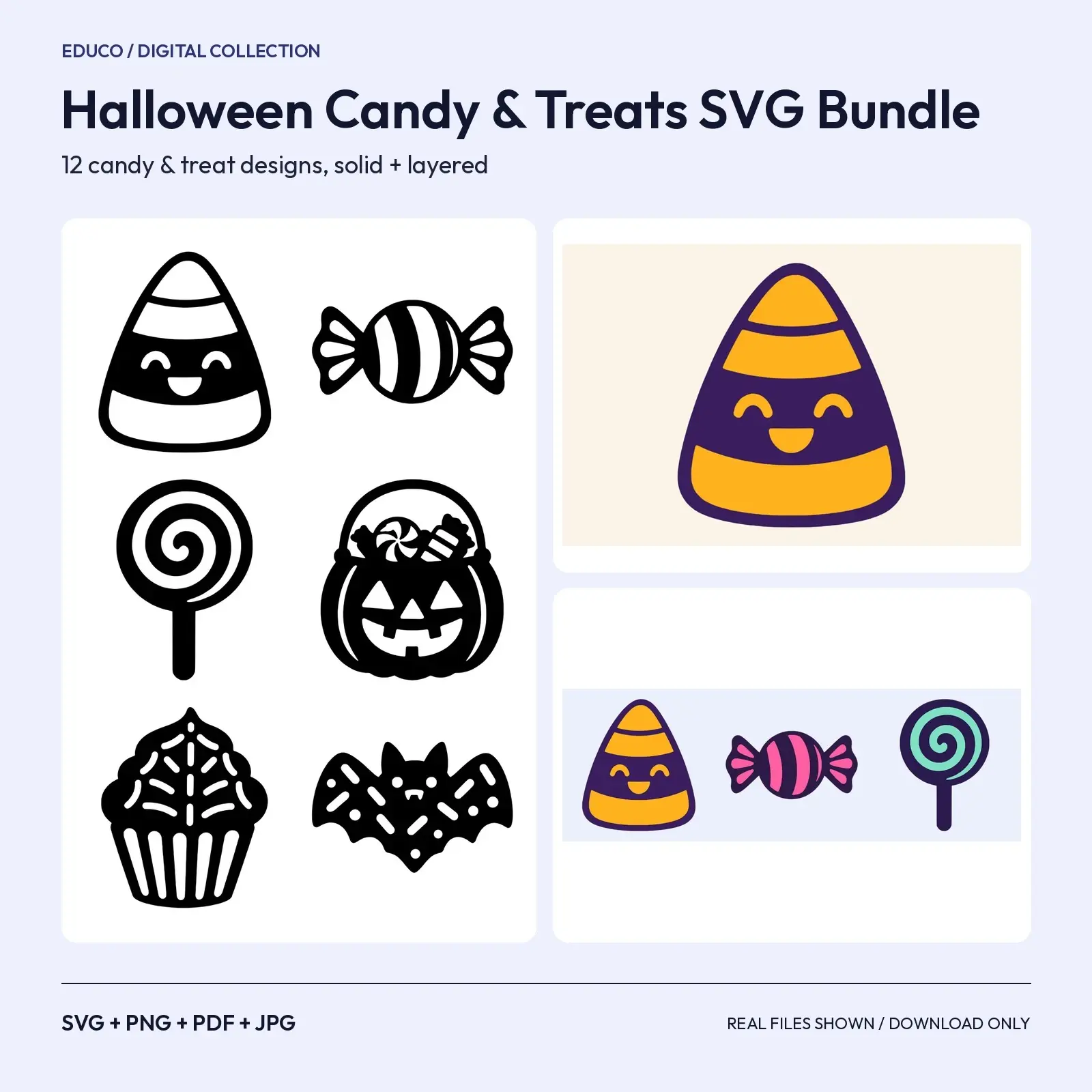 Halloween Candy & Treats SVG Bundle – 12 Cut Files, Solid and Two-Color Layered preview
