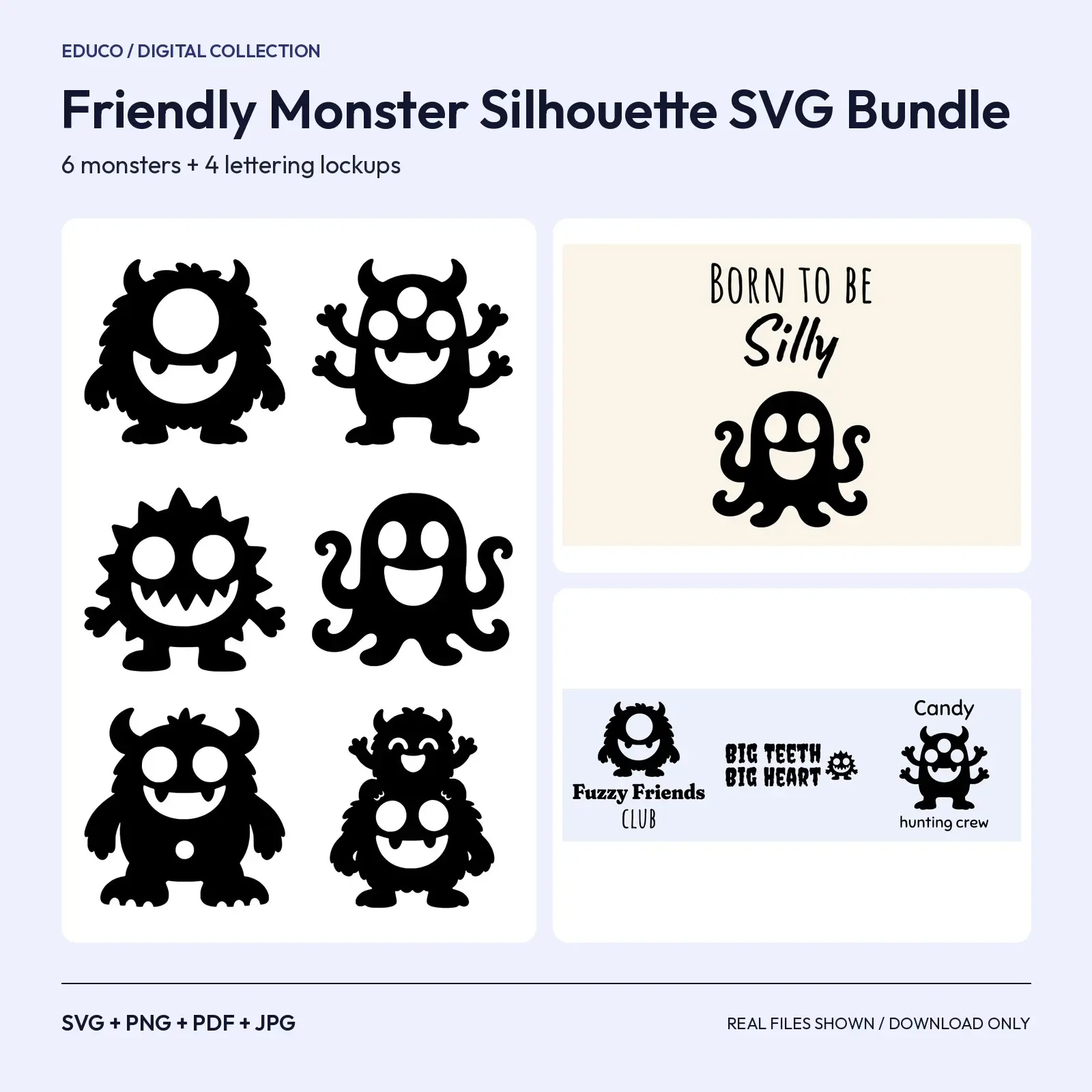 Friendly Monster Silhouette SVG Bundle – 10 Cute Halloween Monster Cut Files preview