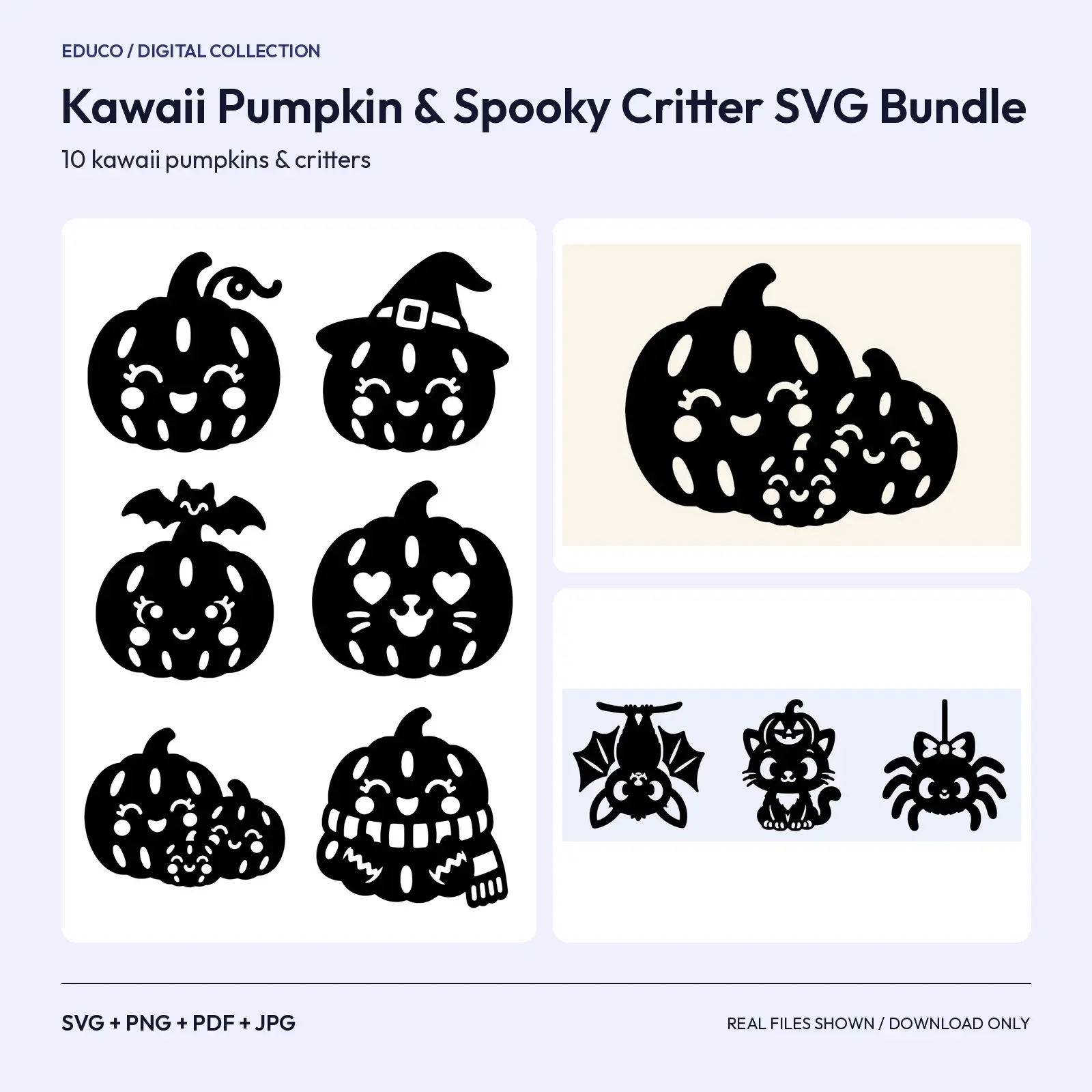 Kawaii Pumpkin & Spooky Critter SVG Bundle – 10 Cute Halloween Cut Files preview