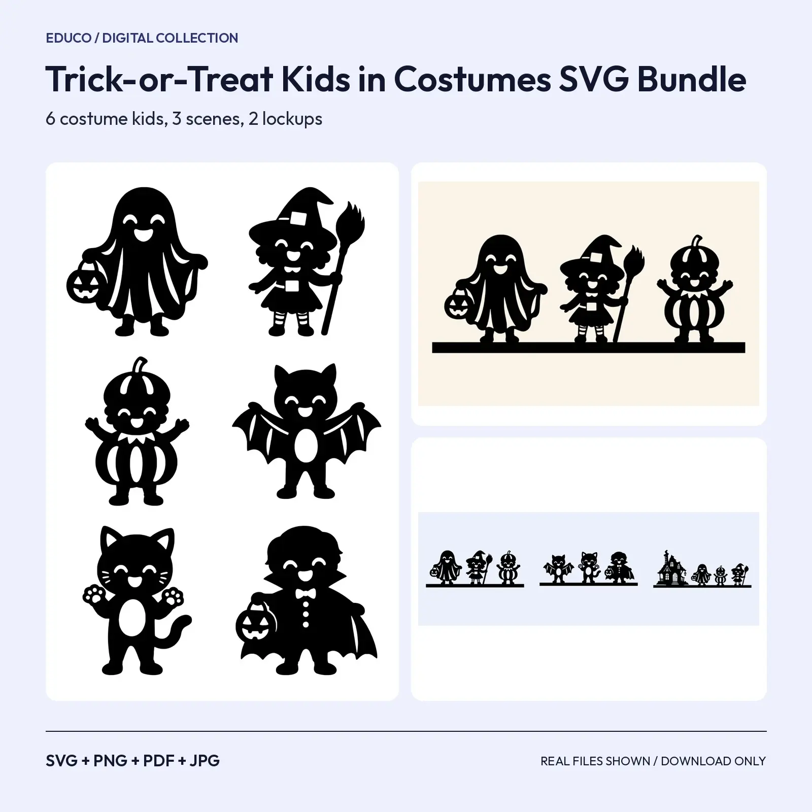 Trick-or-Treat Kids in Costumes SVG Bundle – 11 Halloween Cut Files preview
