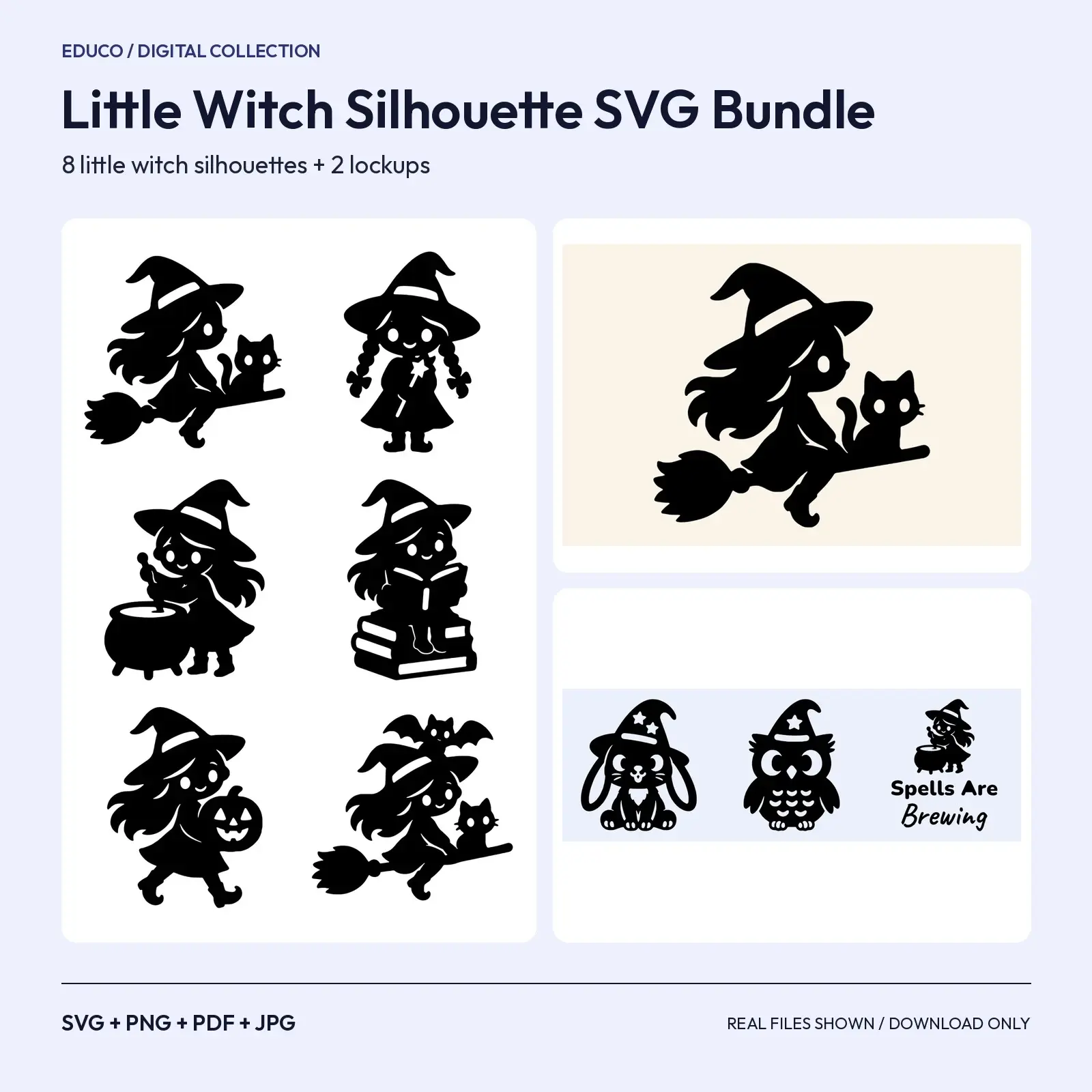 Little Witch Silhouette SVG Bundle – 10 Cute Witch, Cat & Cauldron Cut Files preview