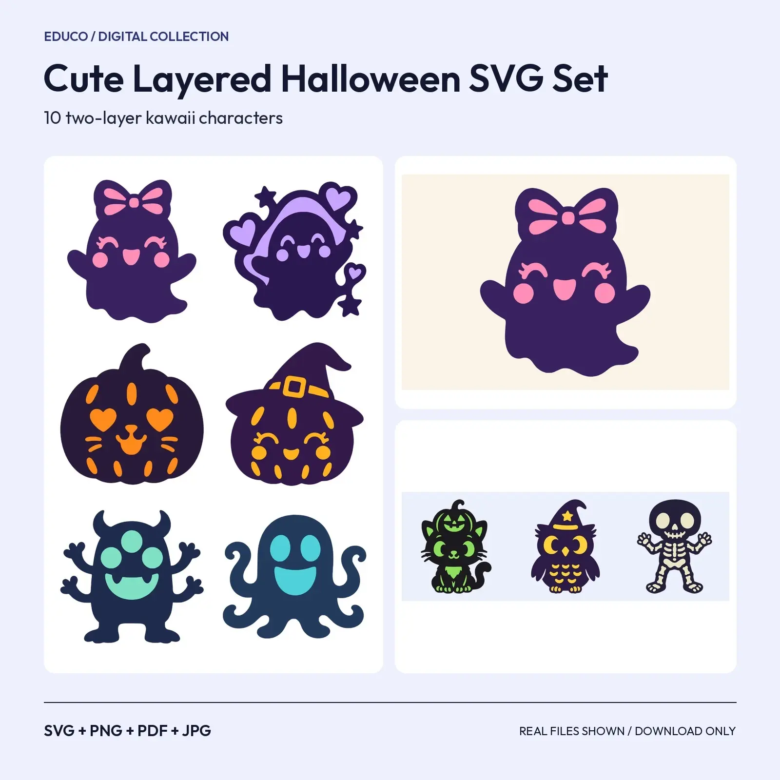 Cute Layered Halloween SVG Set – 10 Two-Color Ghost, Pumpkin & Monster Cut Files preview