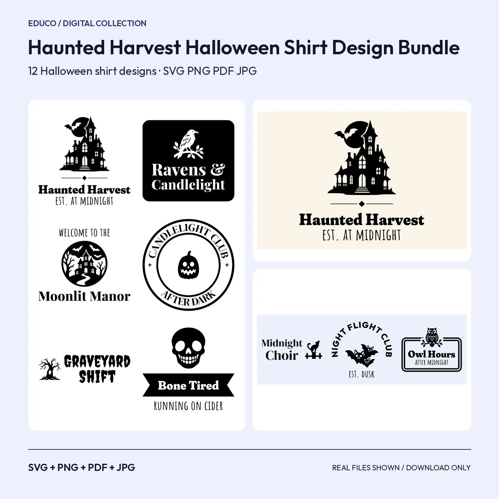 Haunted Harvest Halloween Shirt Design Bundle – 12 Moody SVG Cut Files for Tees preview