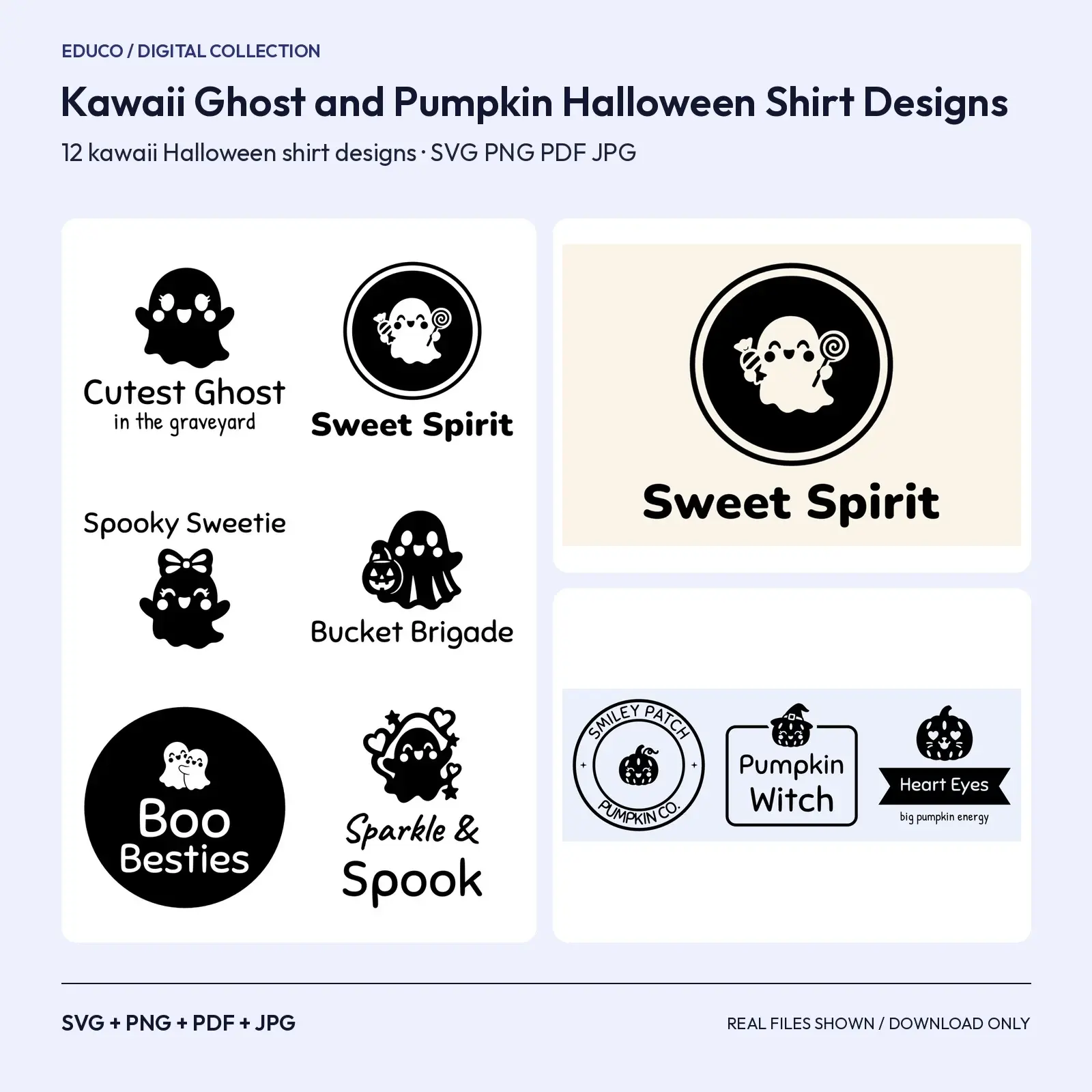 Kawaii Ghost and Pumpkin Halloween Shirt Designs – 12 Cute Tee SVG Cut Files, preview 1 of 3