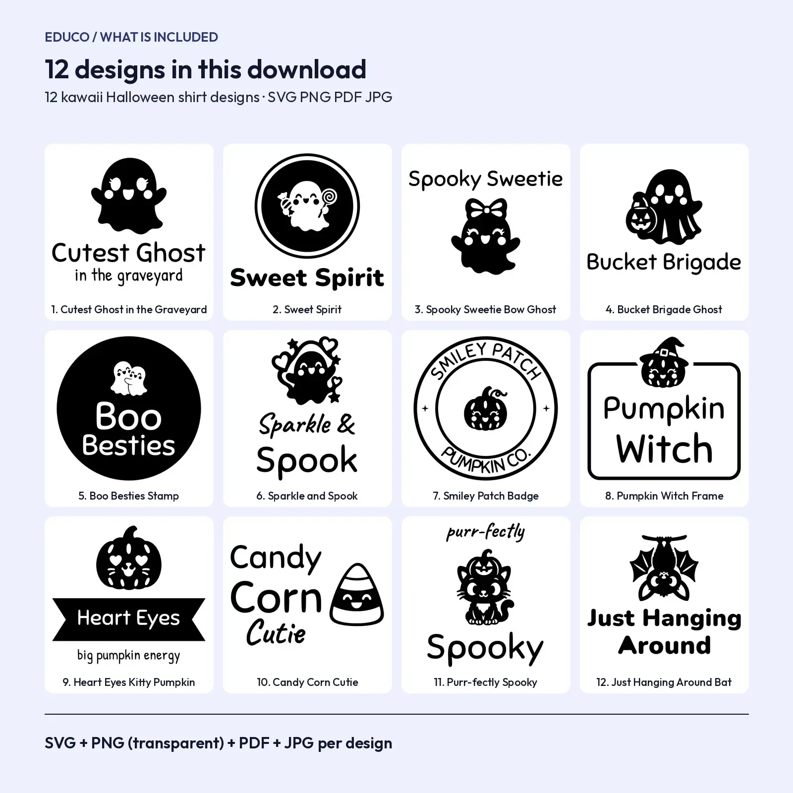 Kawaii Ghost and Pumpkin Halloween Shirt Designs – 12 Cute Tee SVG Cut Files, preview 2 of 3