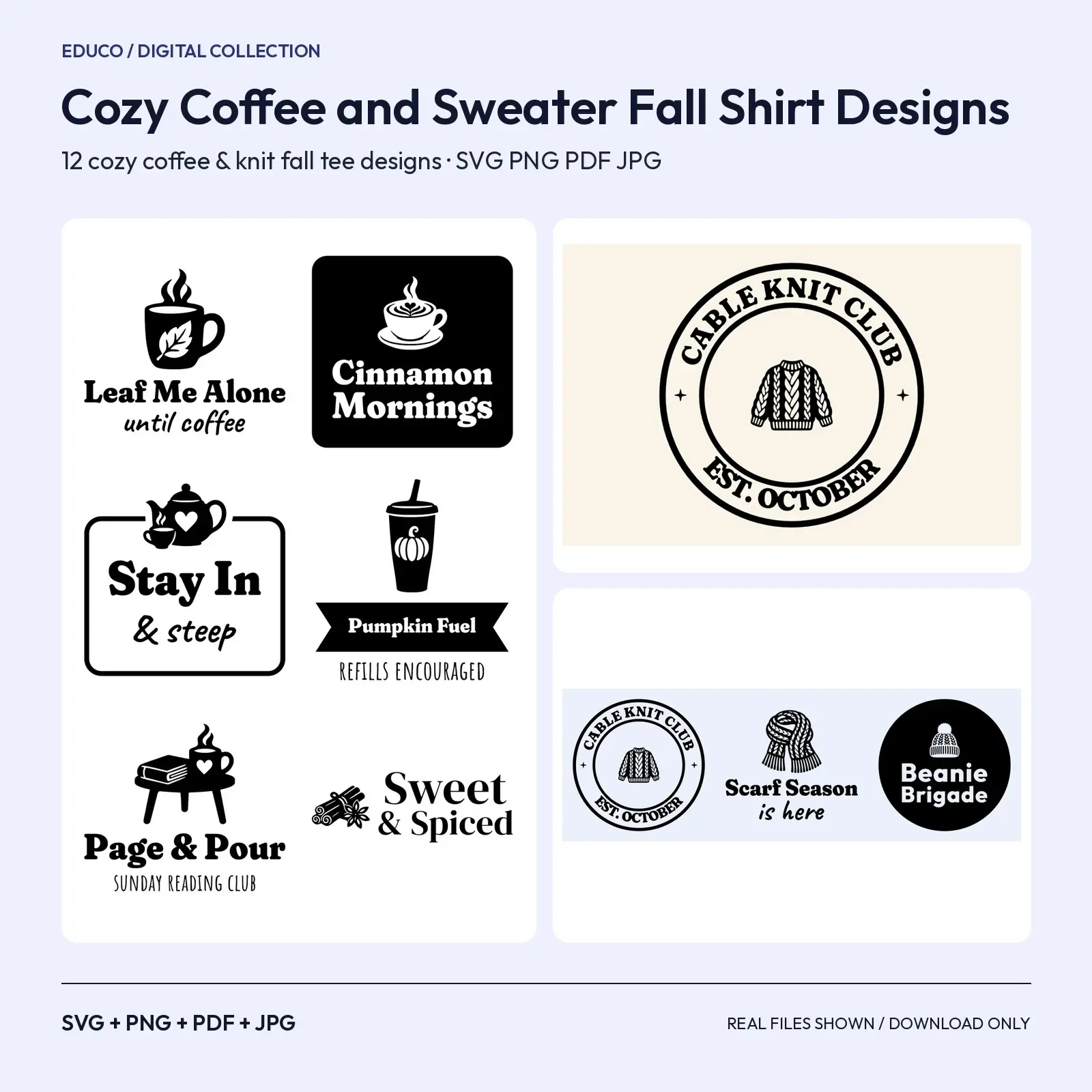 Cozy Coffee and Sweater Fall Shirt Designs – 12 Autumn Tee SVG Cut Files preview