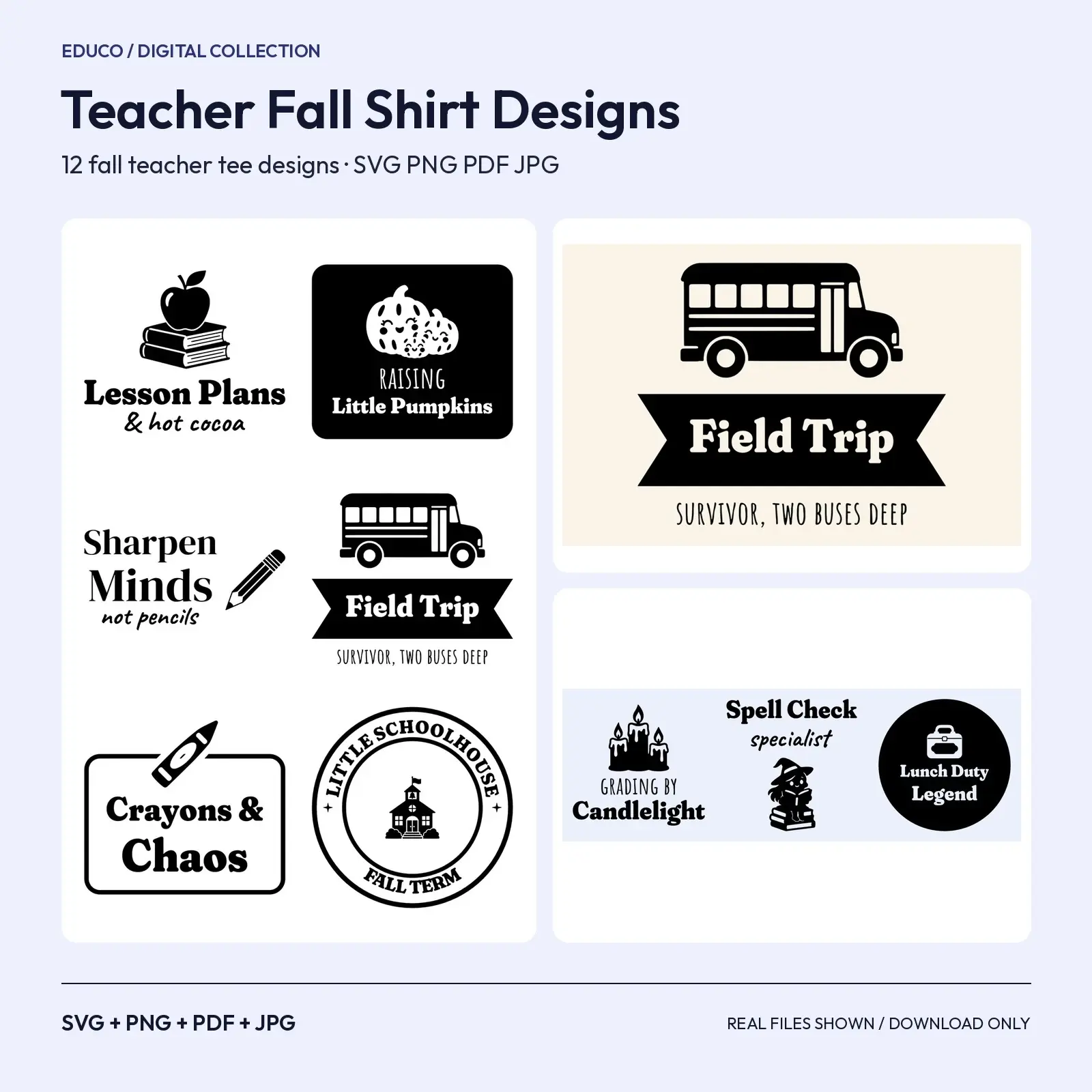 Teacher Fall Shirt Designs – 12 Classroom Autumn Tee SVG Cut Files preview