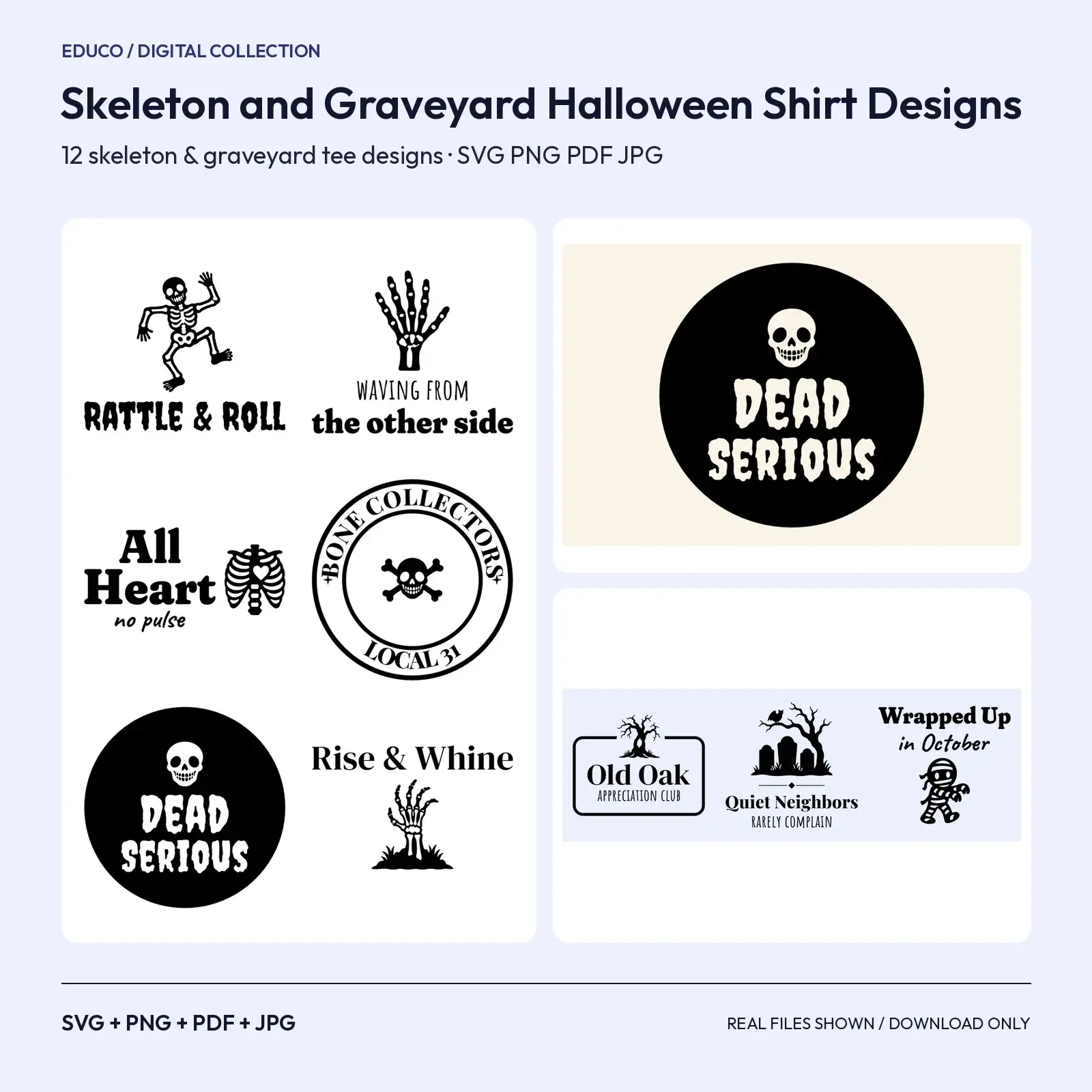 Skeleton and Graveyard Halloween Shirt Designs – 12 Funny Tee SVG Cut Files preview