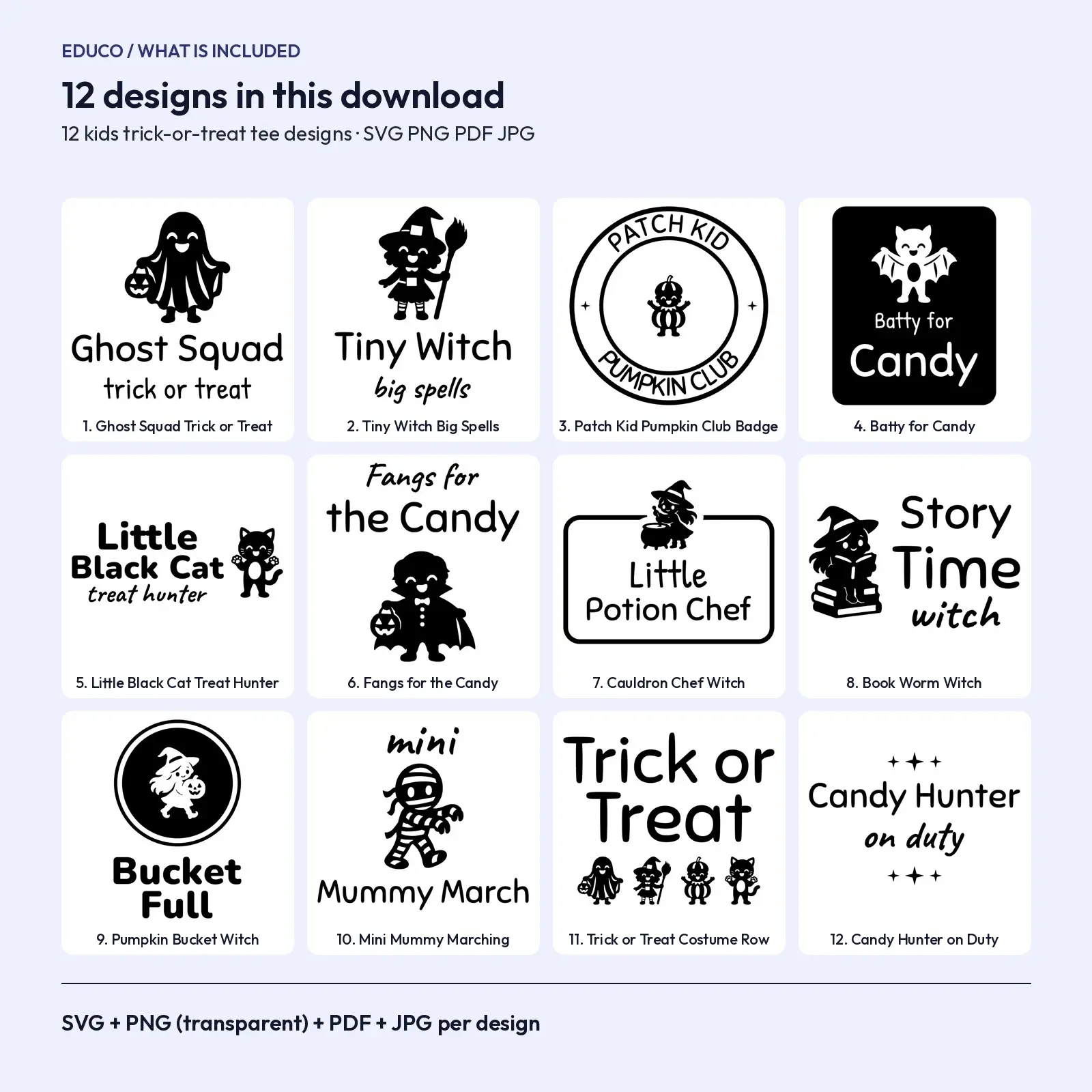 Trick or Treat Kids Halloween Shirt Designs – 12 Costume Tee SVG Cut Files, preview 2 of 3