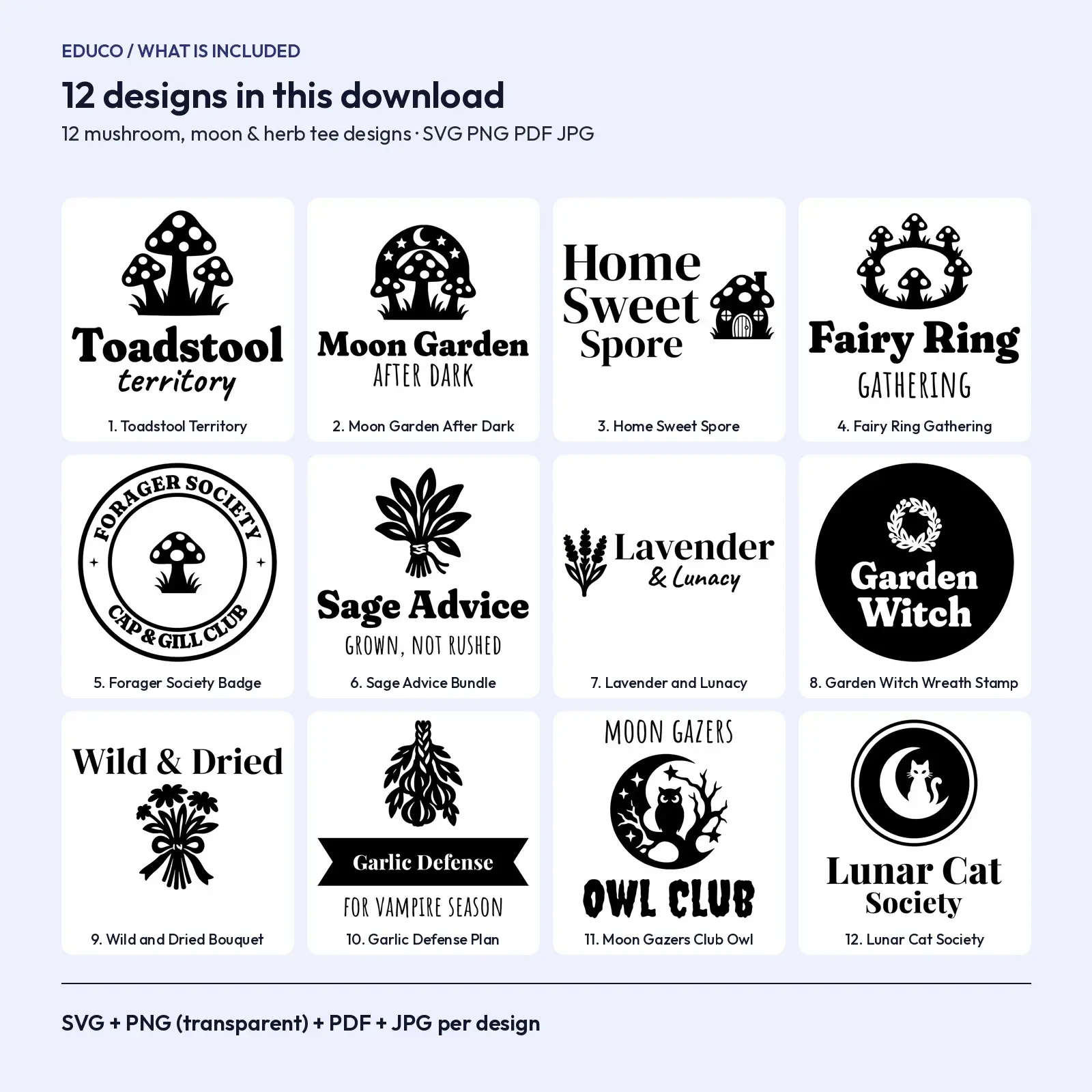 Mushroom Moon and Herb Garden Shirt Designs – 12 Cottage Witch Tee SVG Cut Files, preview 2 of 3