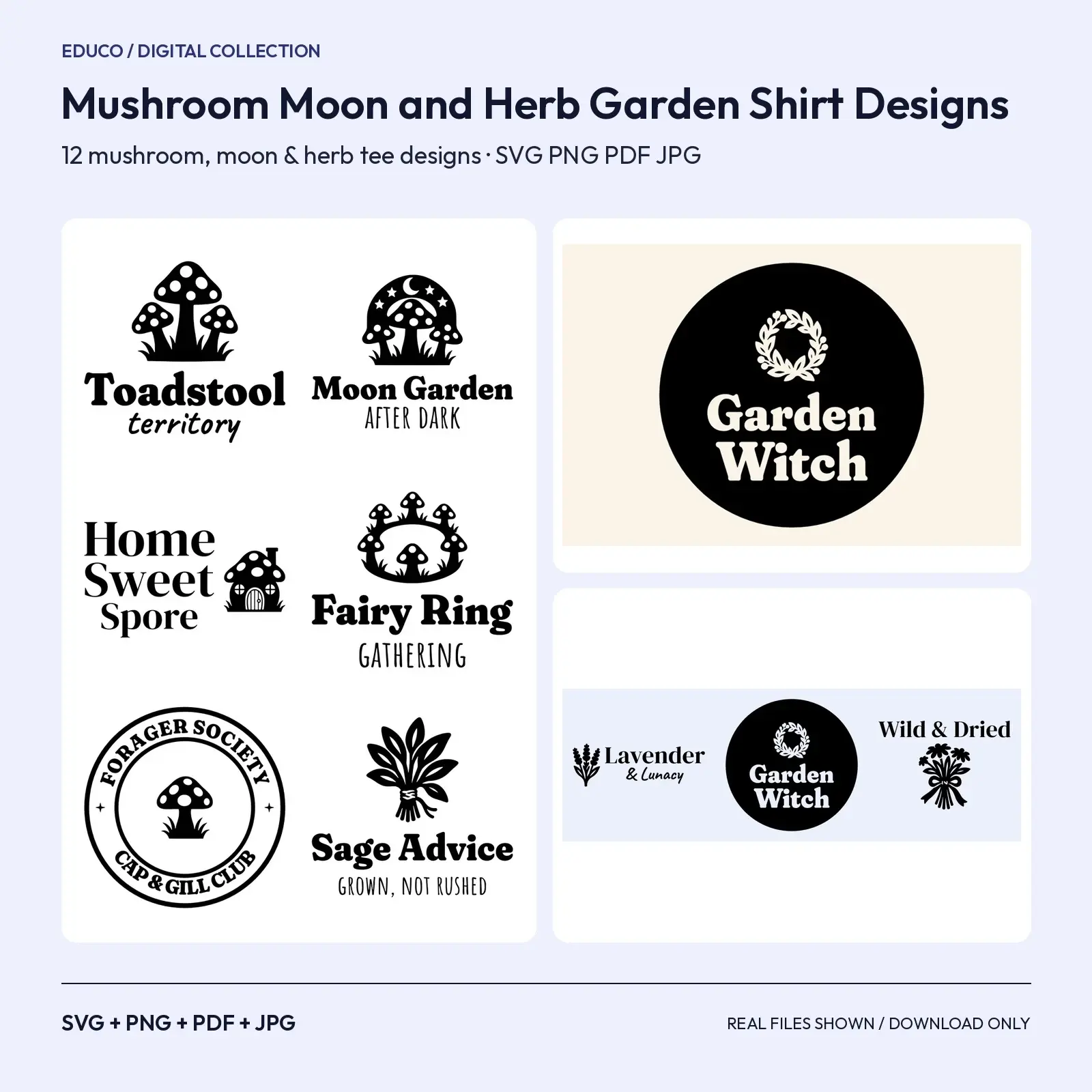 Mushroom Moon and Herb Garden Shirt Designs – 12 Cottage Witch Tee SVG Cut Files preview
