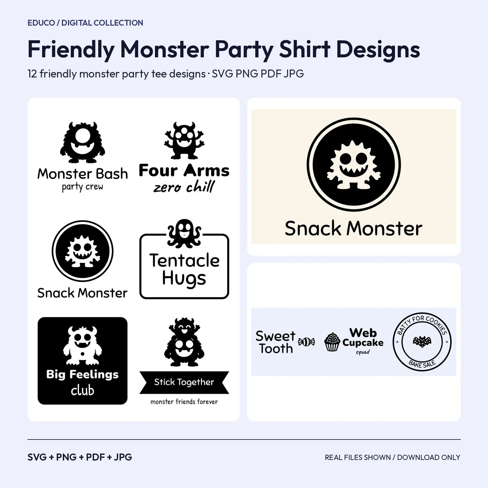 Friendly Monster Party Shirt Designs – 12 Cute Halloween and Birthday Tee SVGs preview