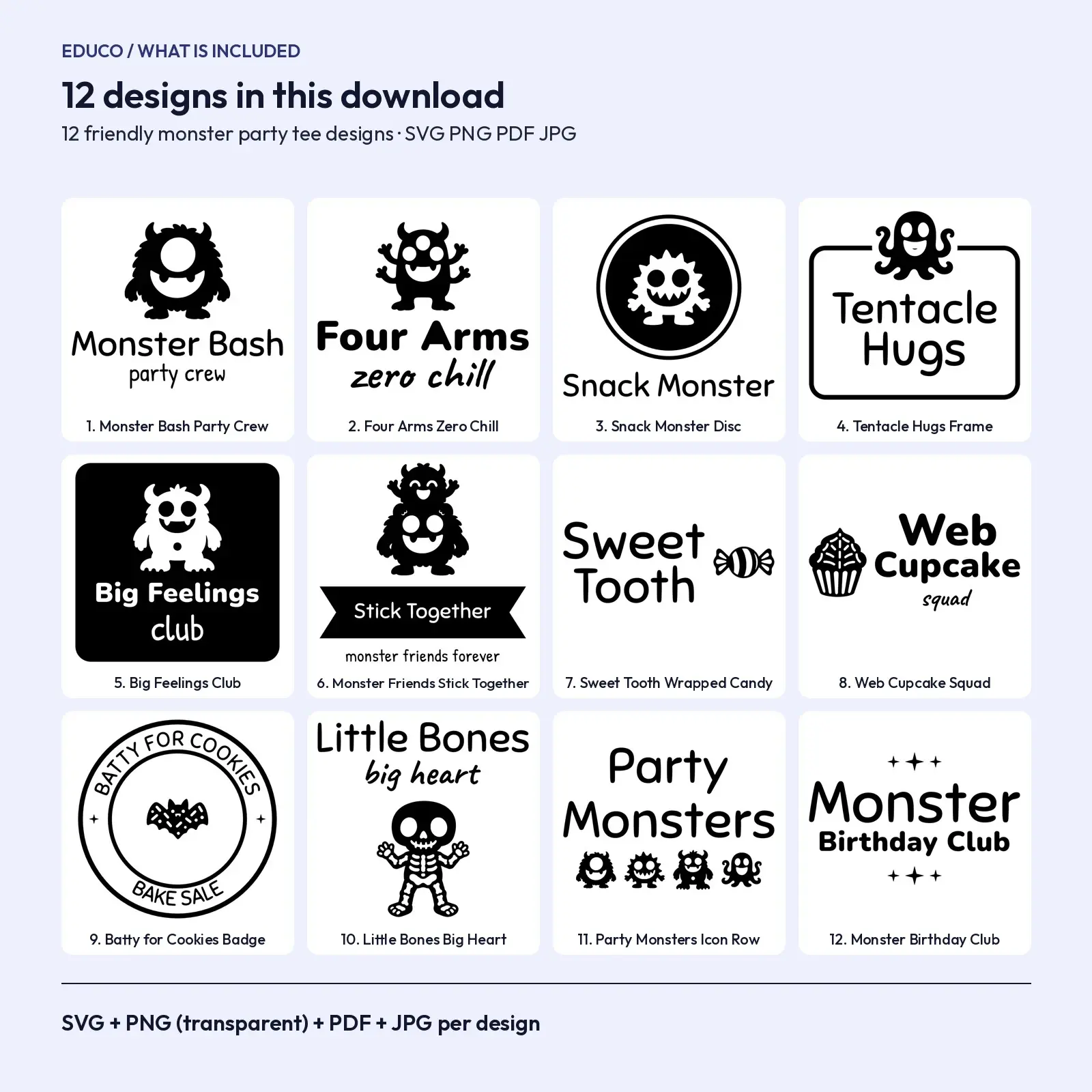 Friendly Monster Party Shirt Designs – 12 Cute Halloween and Birthday Tee SVGs, preview 2 of 3