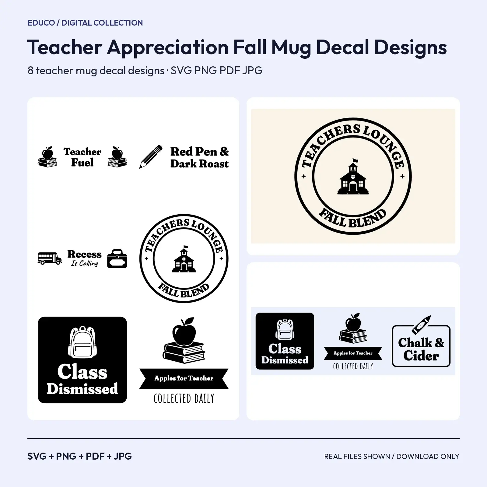 Teacher Appreciation Fall Mug Decal Designs – 8 Classroom SVG Cut Files for Mugs preview