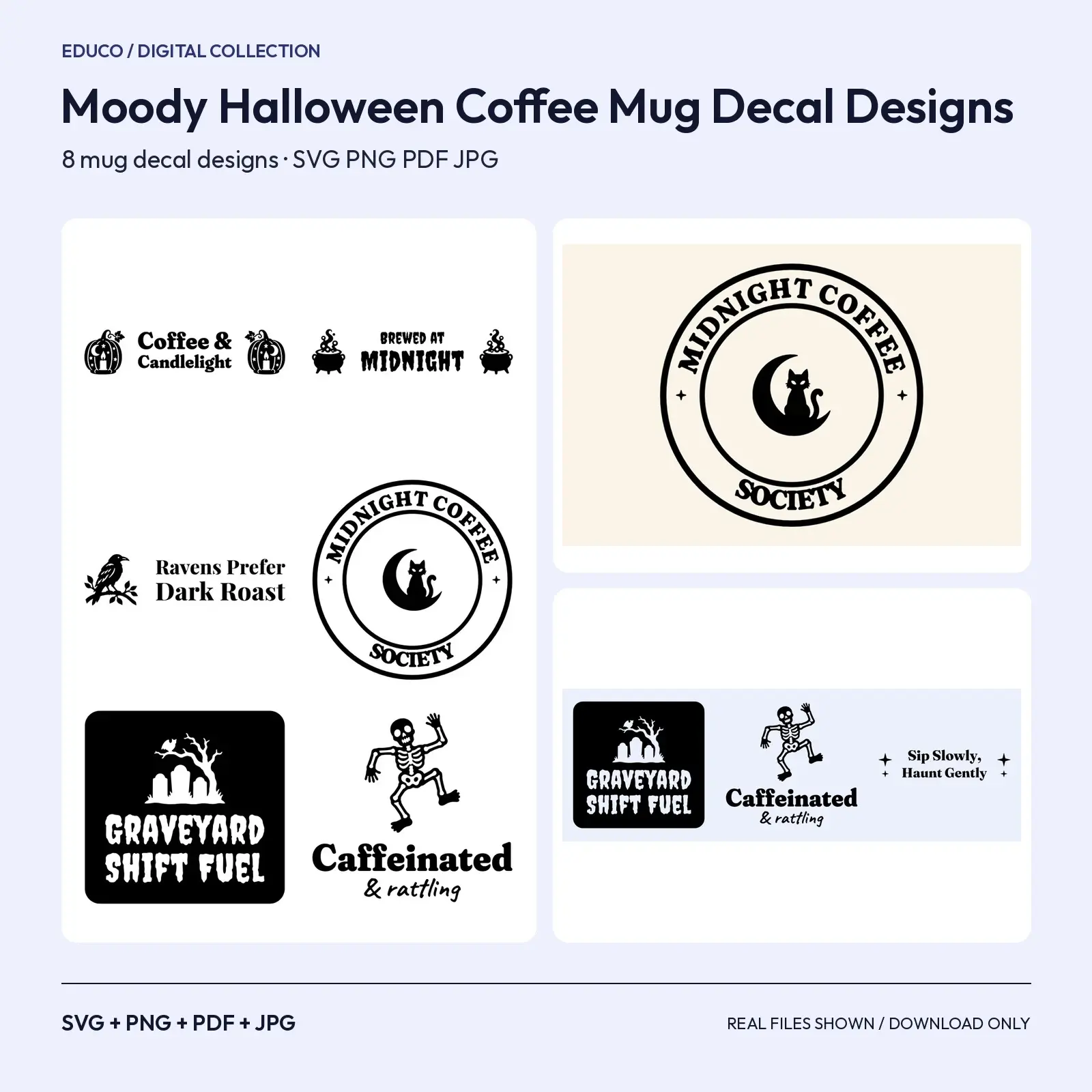 Moody Halloween Coffee Mug Decal Designs – 8 Gothic SVG Cut Files for Mugs preview
