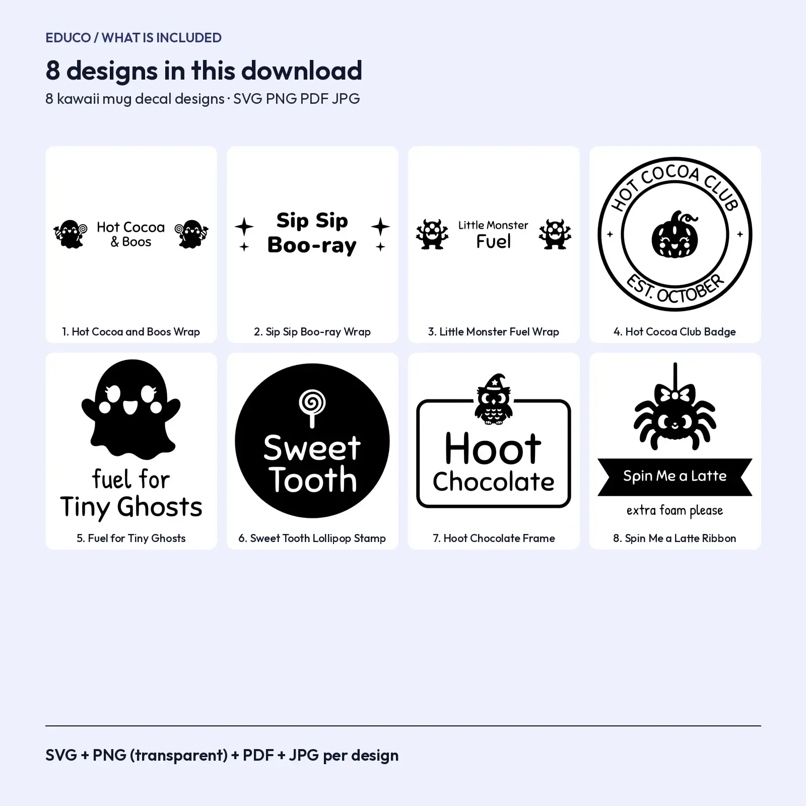 Cute Halloween Mug Decal Designs – 8 Kawaii Cocoa and Coffee Mug SVG Cut Files, preview 2 of 3